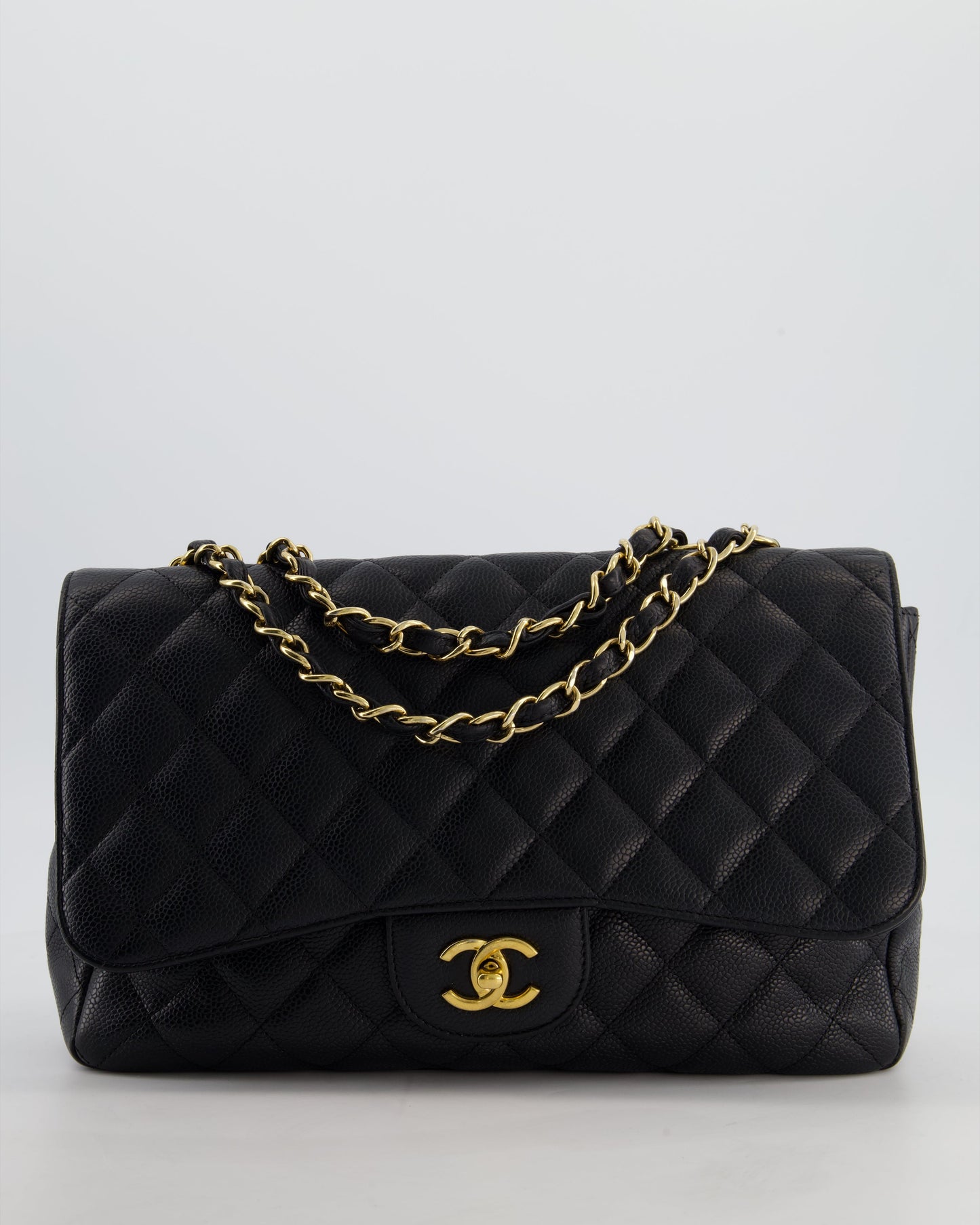 Chanel Black Jumbo Classic Single Flap Bag in Caviar Leather with Gold Hardware