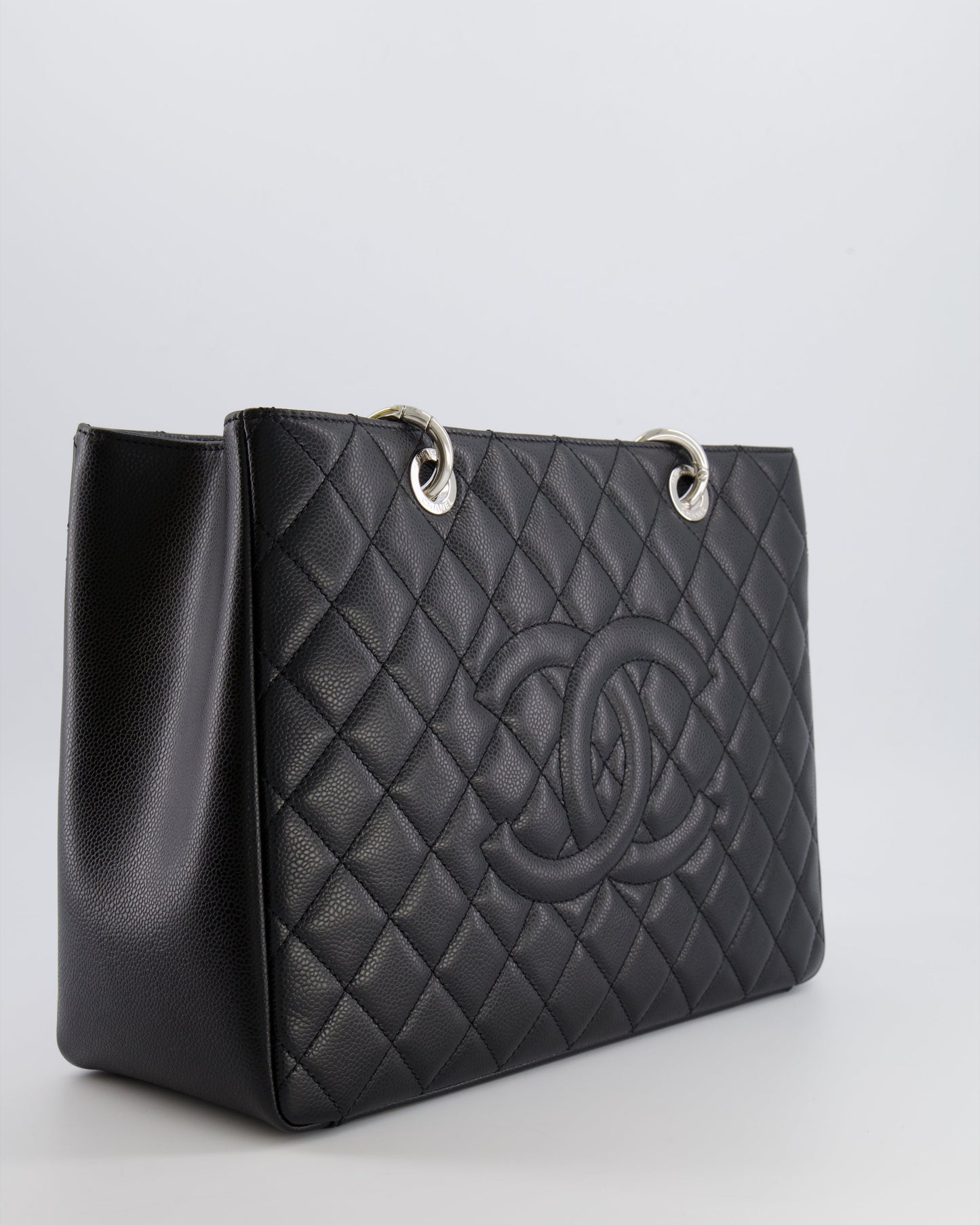 Chanel Grand Shopping Tote GST Bag in Black Caviar Leather with Silver Hardware