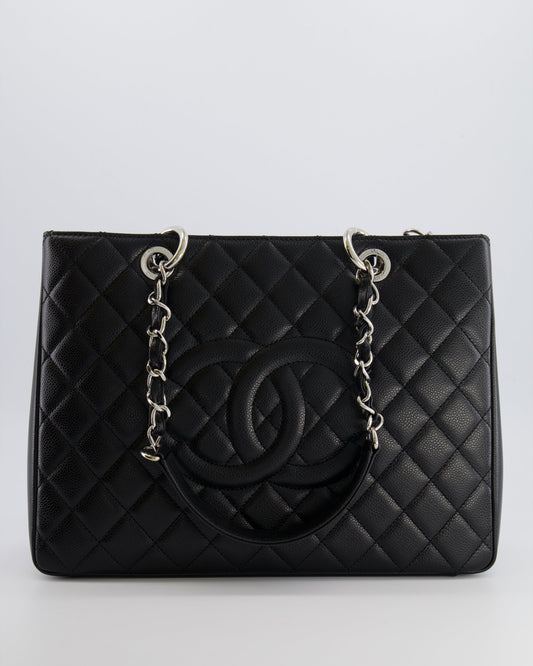 Chanel Grand Shopping Tote GST Bag in Black Caviar Leather with Silver Hardware