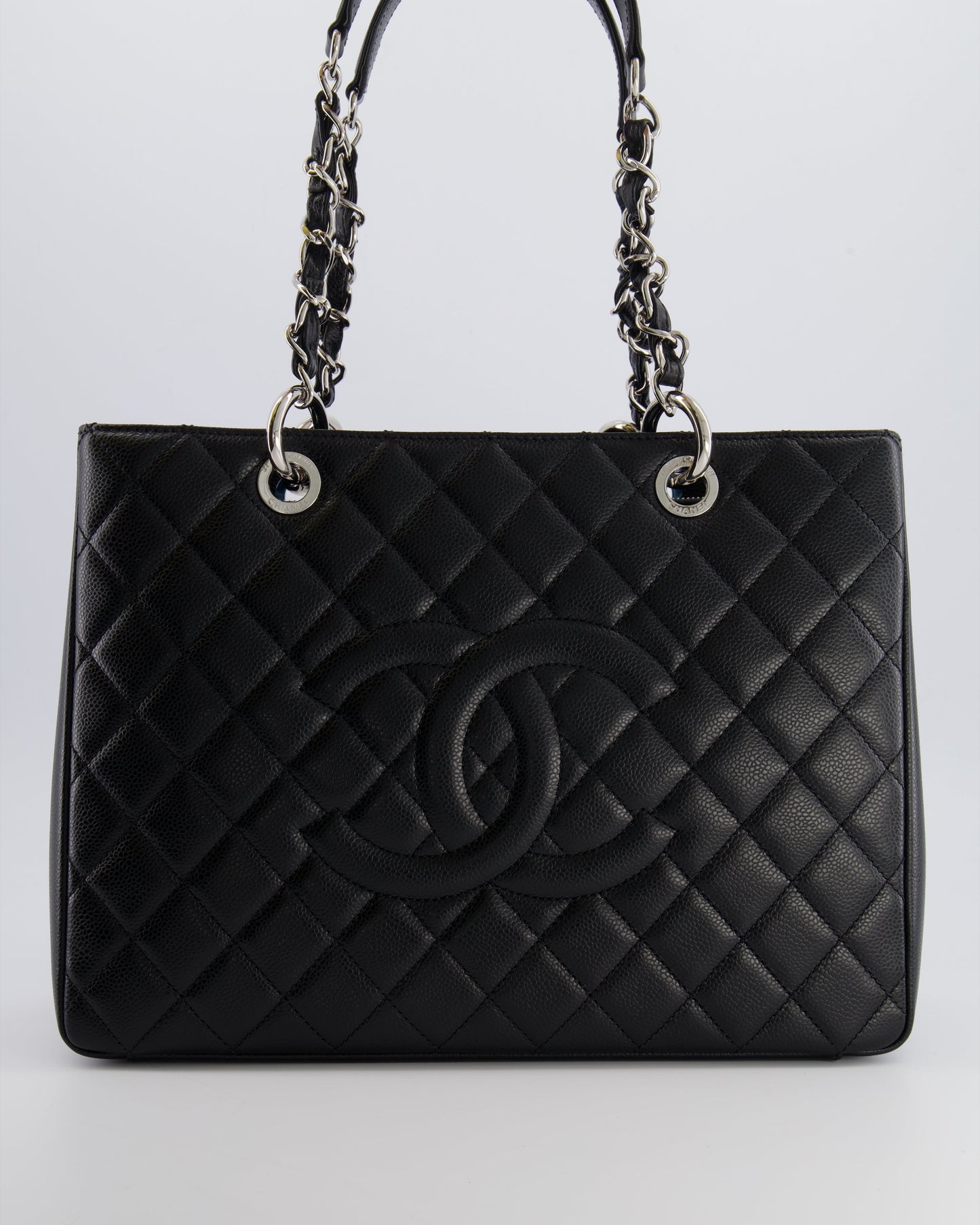 Chanel Grand Shopping Tote GST Bag in Black Caviar Leather with Silver Hardware