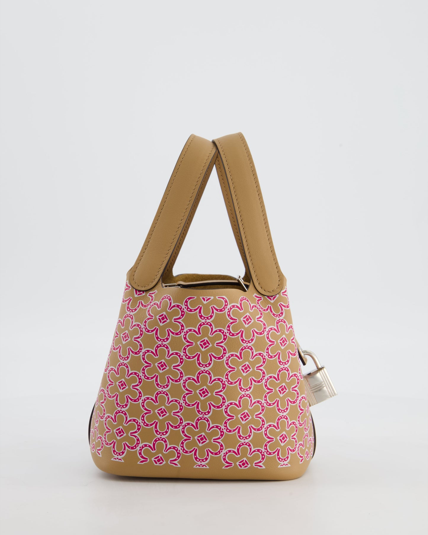 Hermes Micro Picotin 14 Lucky Daisy Bag in Blanc, Chai & Framboise Swift Leather with Palladium Hardware