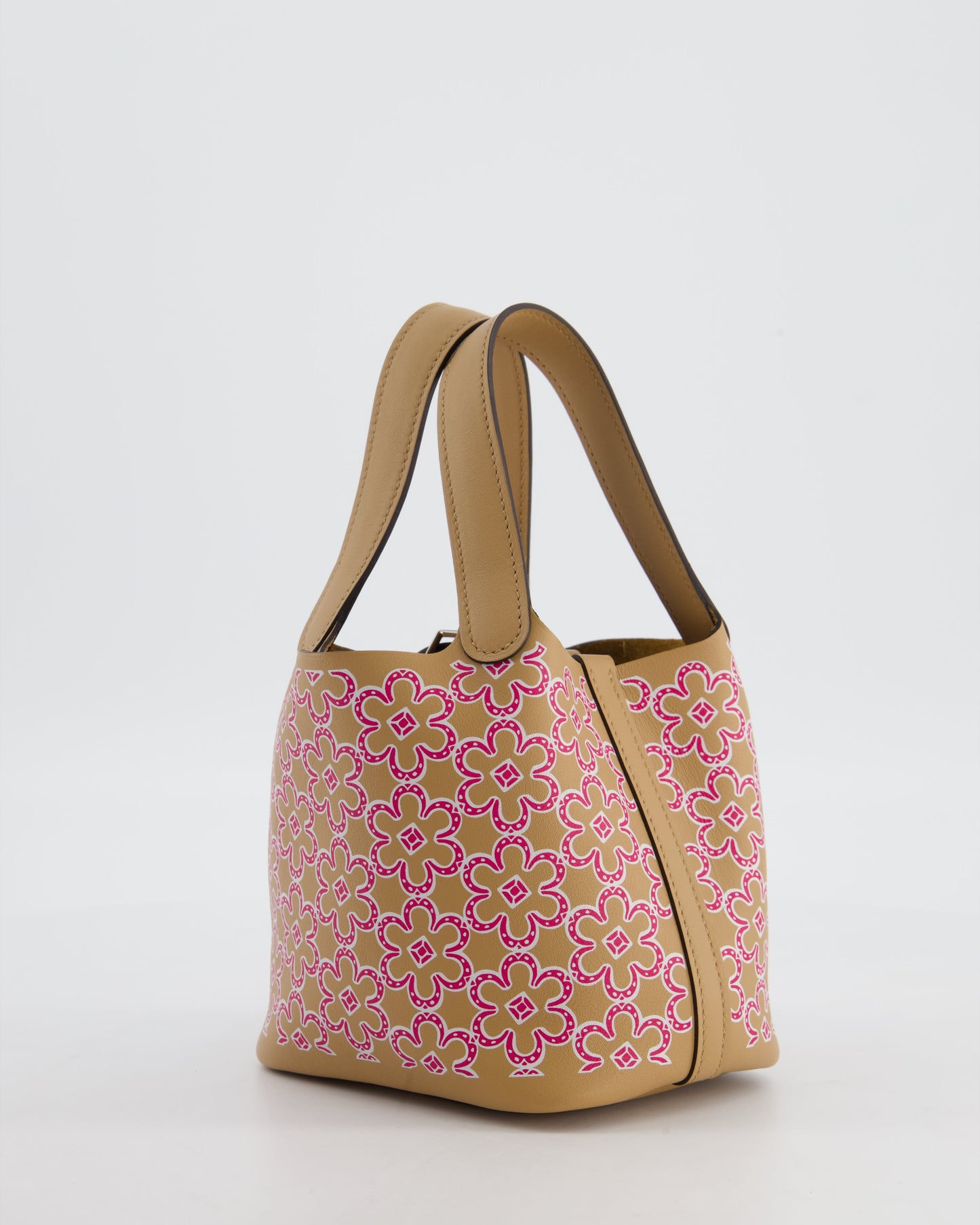 Hermes Micro Picotin 14 Lucky Daisy Bag in Blanc, Chai & Framboise Swift Leather with Palladium Hardware