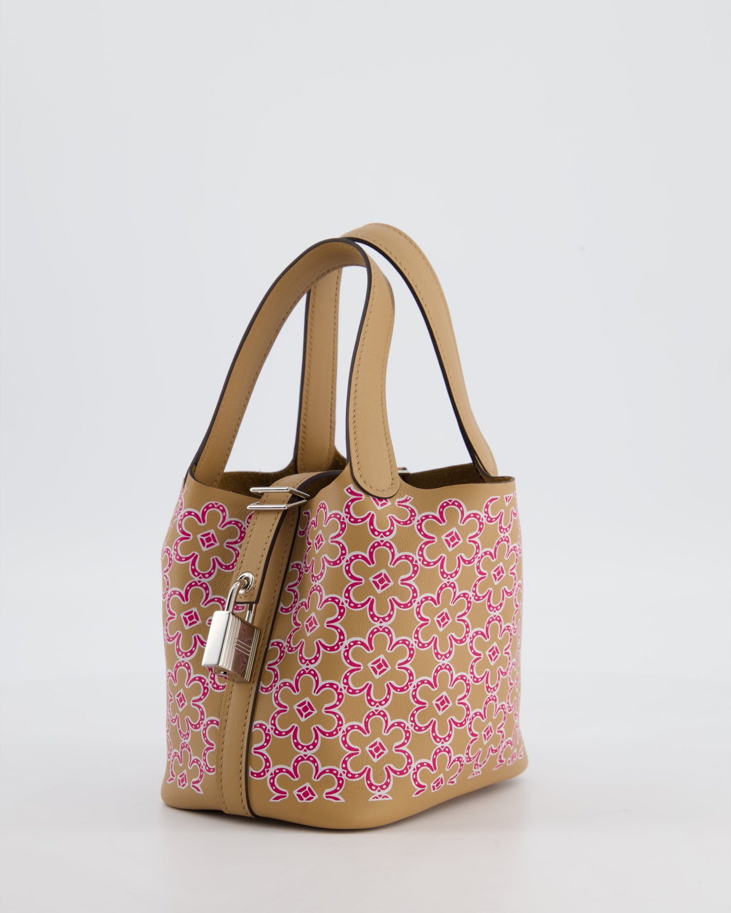 Hermes Micro Picotin 14 Lucky Daisy Bag in Blanc, Chai & Framboise Swift Leather with Palladium Hardware