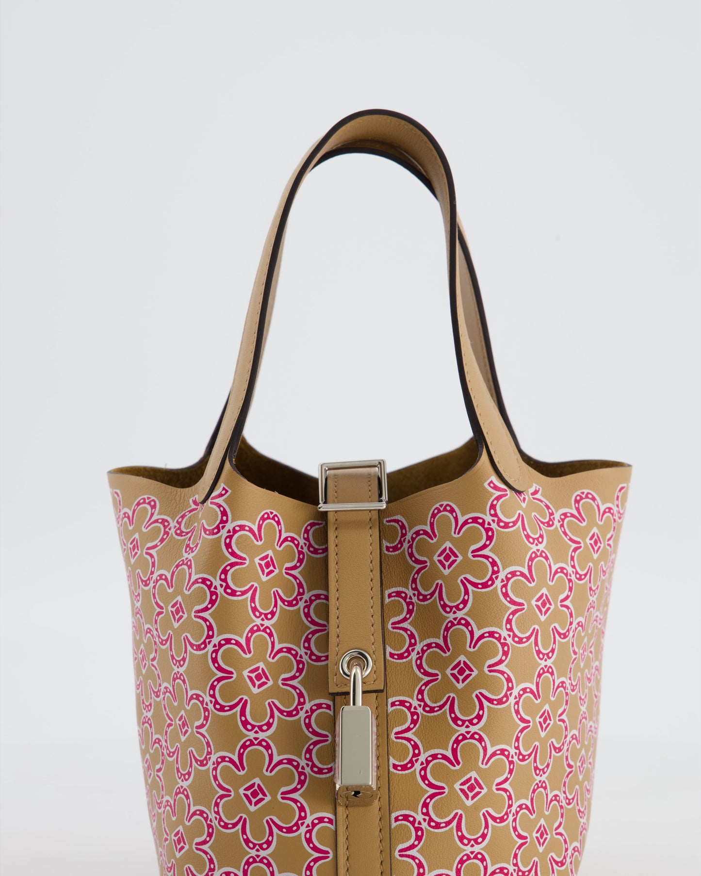 Hermes Micro Picotin 14 Lucky Daisy Bag in Blanc, Chai & Framboise Swift Leather with Palladium Hardware