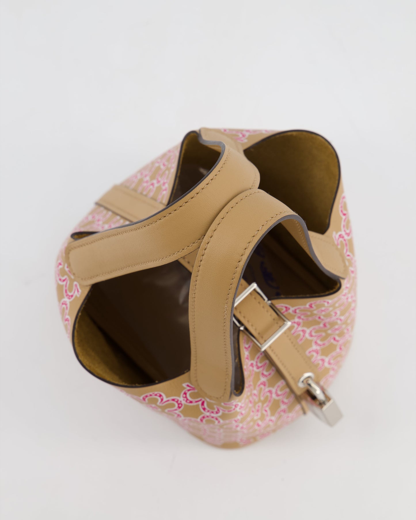 Hermes Micro Picotin 14 Lucky Daisy Bag in Blanc, Chai & Framboise Swift Leather with Palladium Hardware