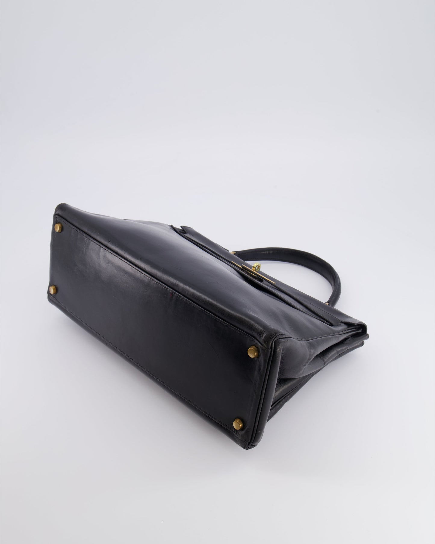 Hermes Vintage Kelly 32 Retourne Bag in Black Calfskin Box Leather with Gold Hardware