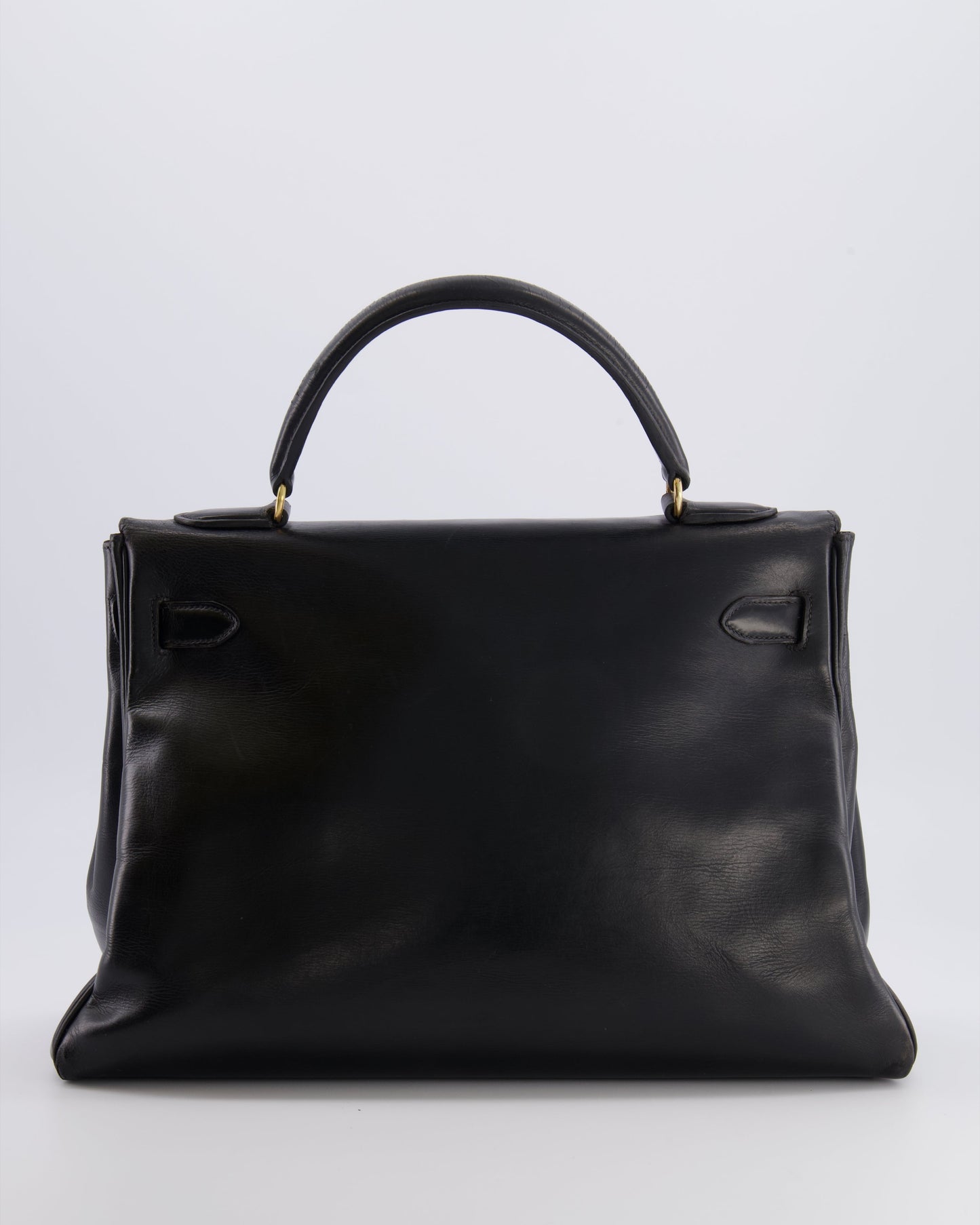 Hermes Vintage Kelly 32 Retourne Bag in Black Calfskin Box Leather with Gold Hardware