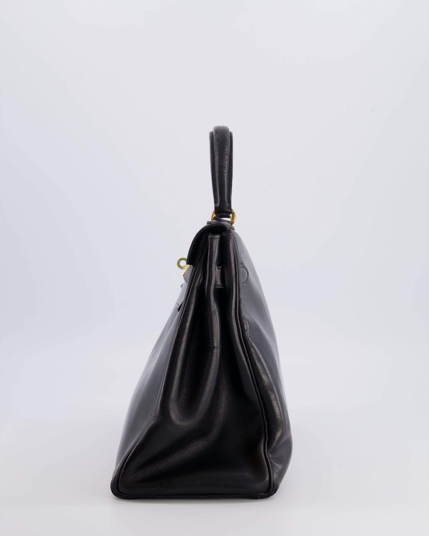 Hermes Vintage Kelly 32 Retourne Bag in Black Calfskin Box Leather with Gold Hardware
