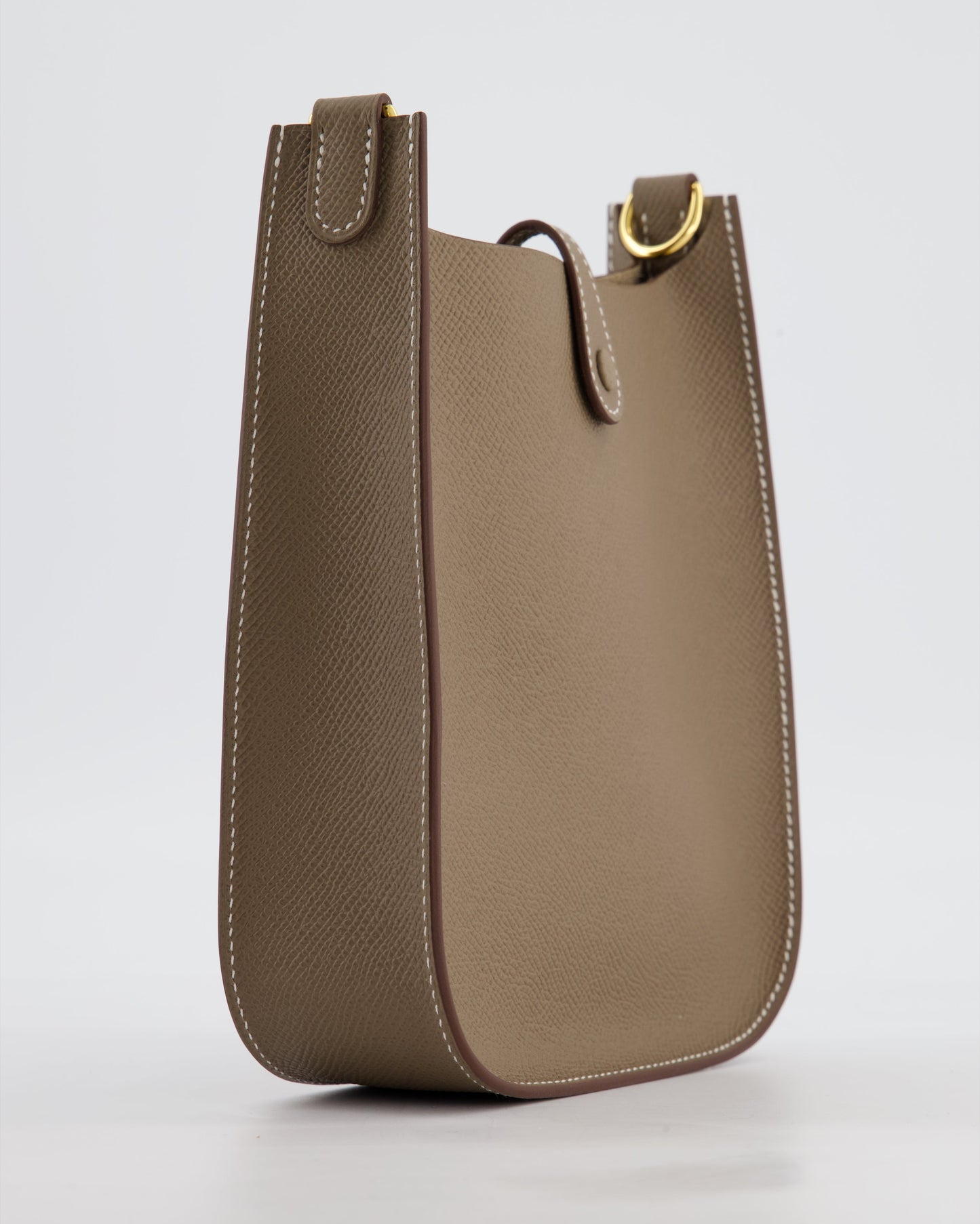 Hermes Mini Evelyne Sellier Bag in Etoupe Epsom Leather with Gold Hardware