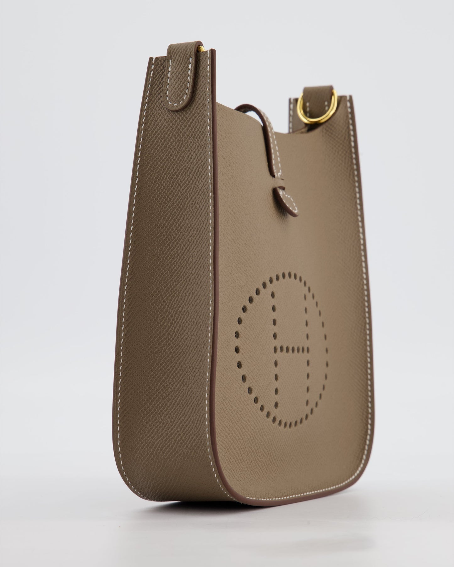 Hermes Mini Evelyne Sellier Bag in Etoupe Epsom Leather with Gold Hardware
