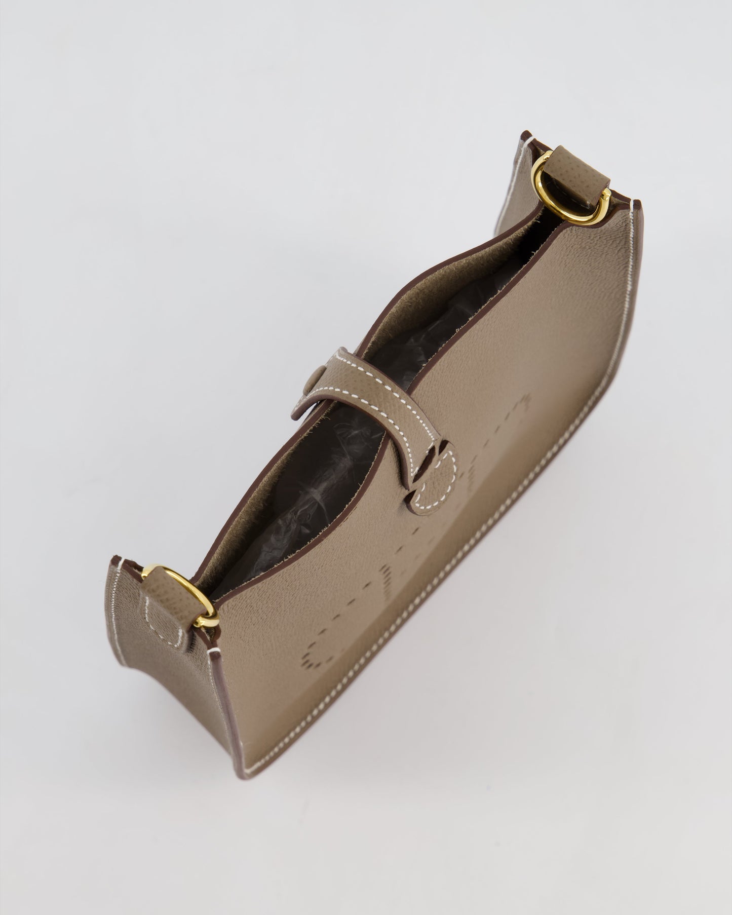 Hermes Mini Evelyne Sellier Bag in Etoupe Epsom Leather with Gold Hardware