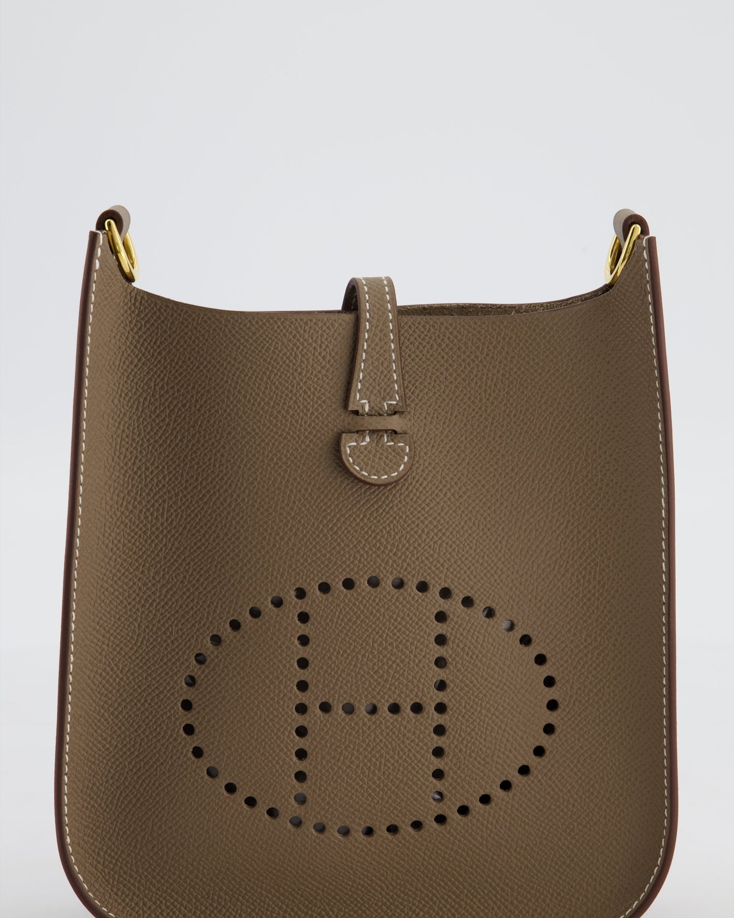 Hermes Mini Evelyne Sellier Bag in Etoupe Epsom Leather with Gold Hardware