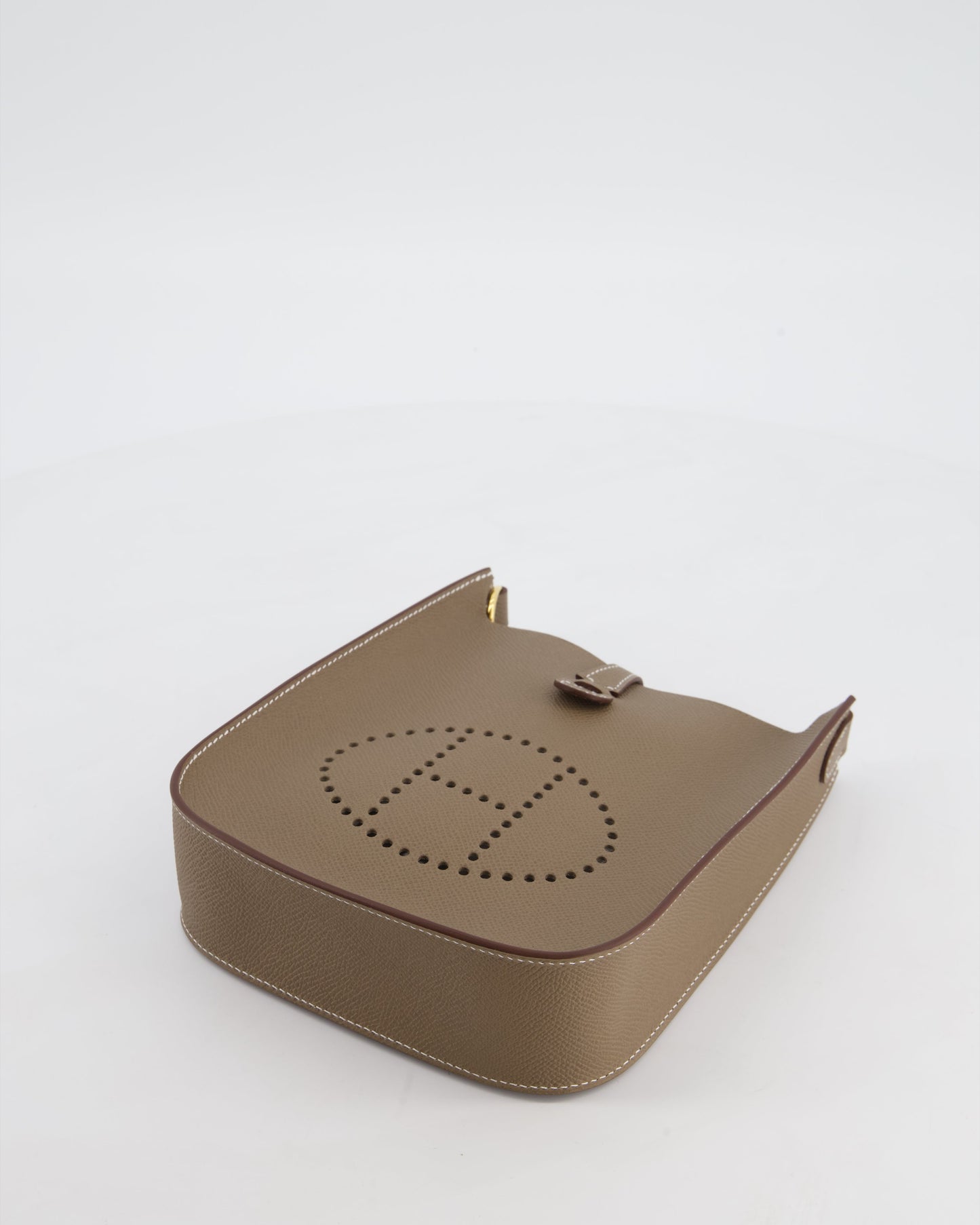 Hermes Mini Evelyne Sellier Bag in Etoupe Epsom Leather with Gold Hardware