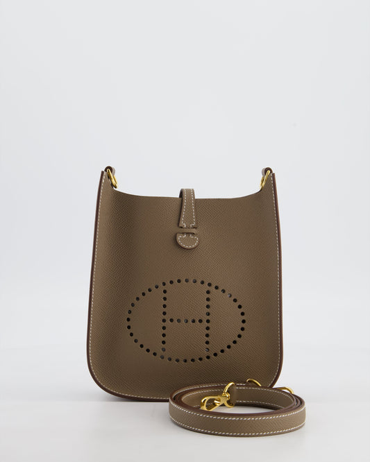 Hermes Mini Evelyne Sellier Bag in Etoupe Epsom Leather with Gold Hardware
