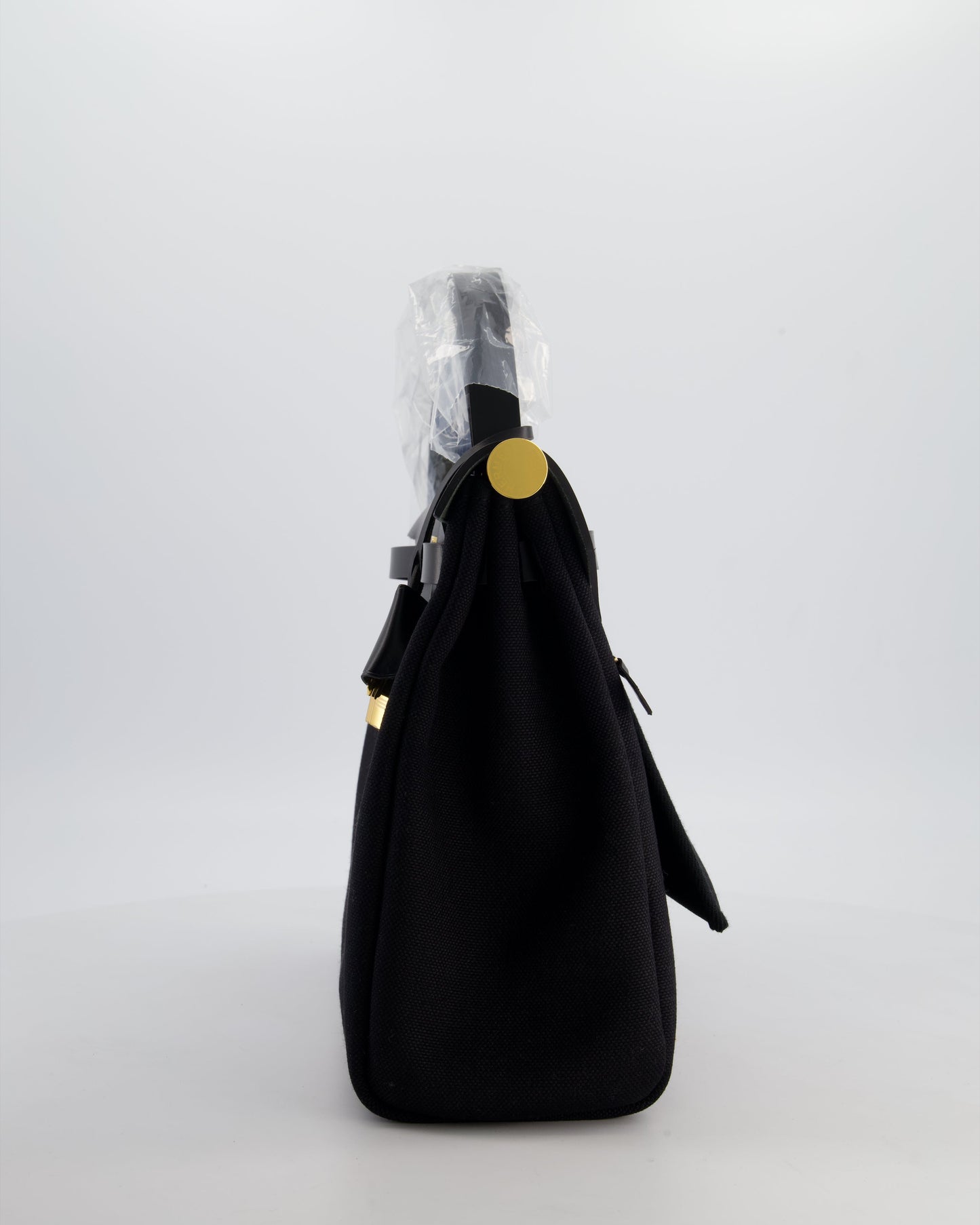 Hermes Herbag 31 Zip Bag in Noir Toile Officier Canvas, Noir Vache Hunter Leather with Gold Hardware