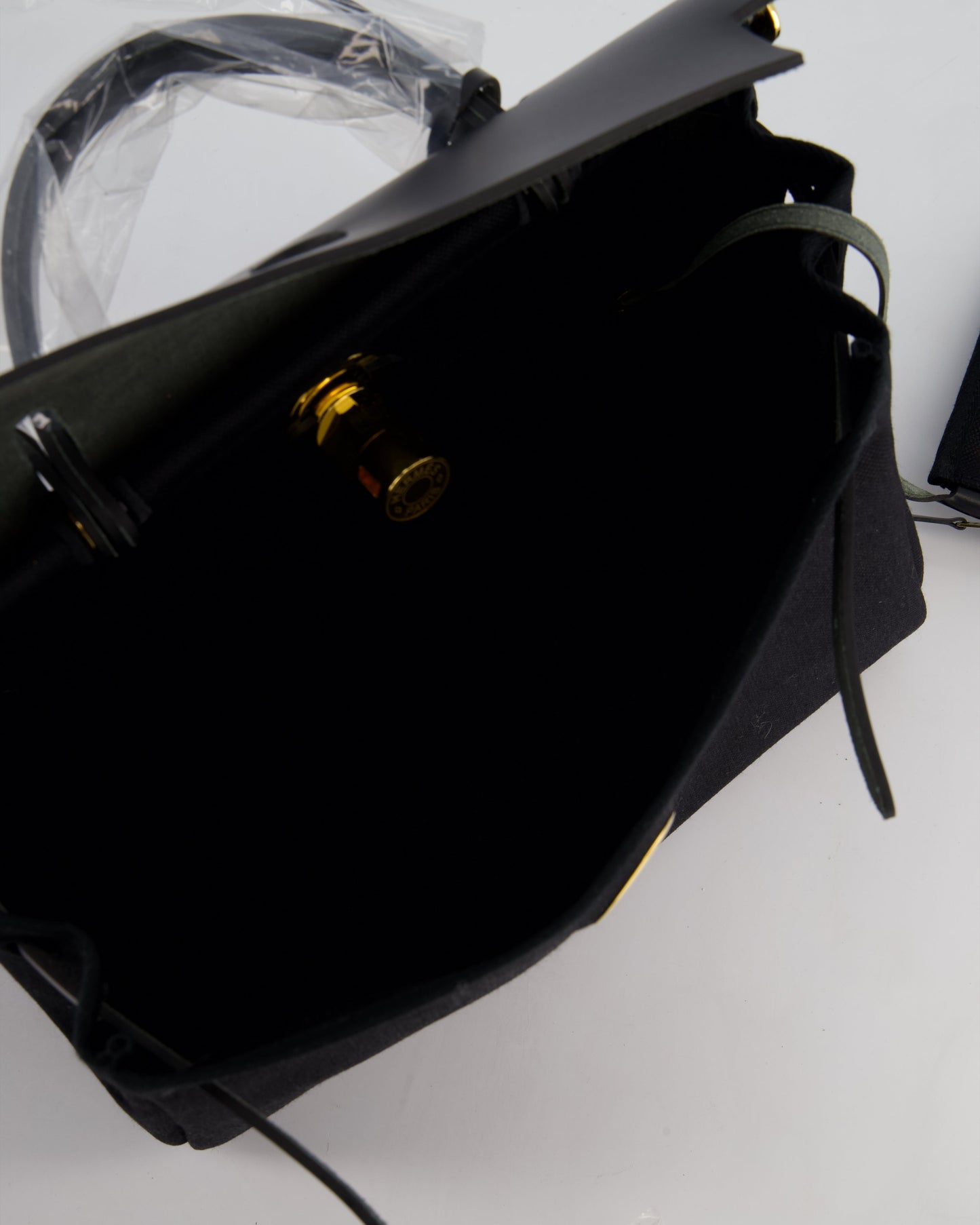 Hermes Herbag 31 Zip Bag in Noir Toile Officier Canvas, Noir Vache Hunter Leather with Gold Hardware