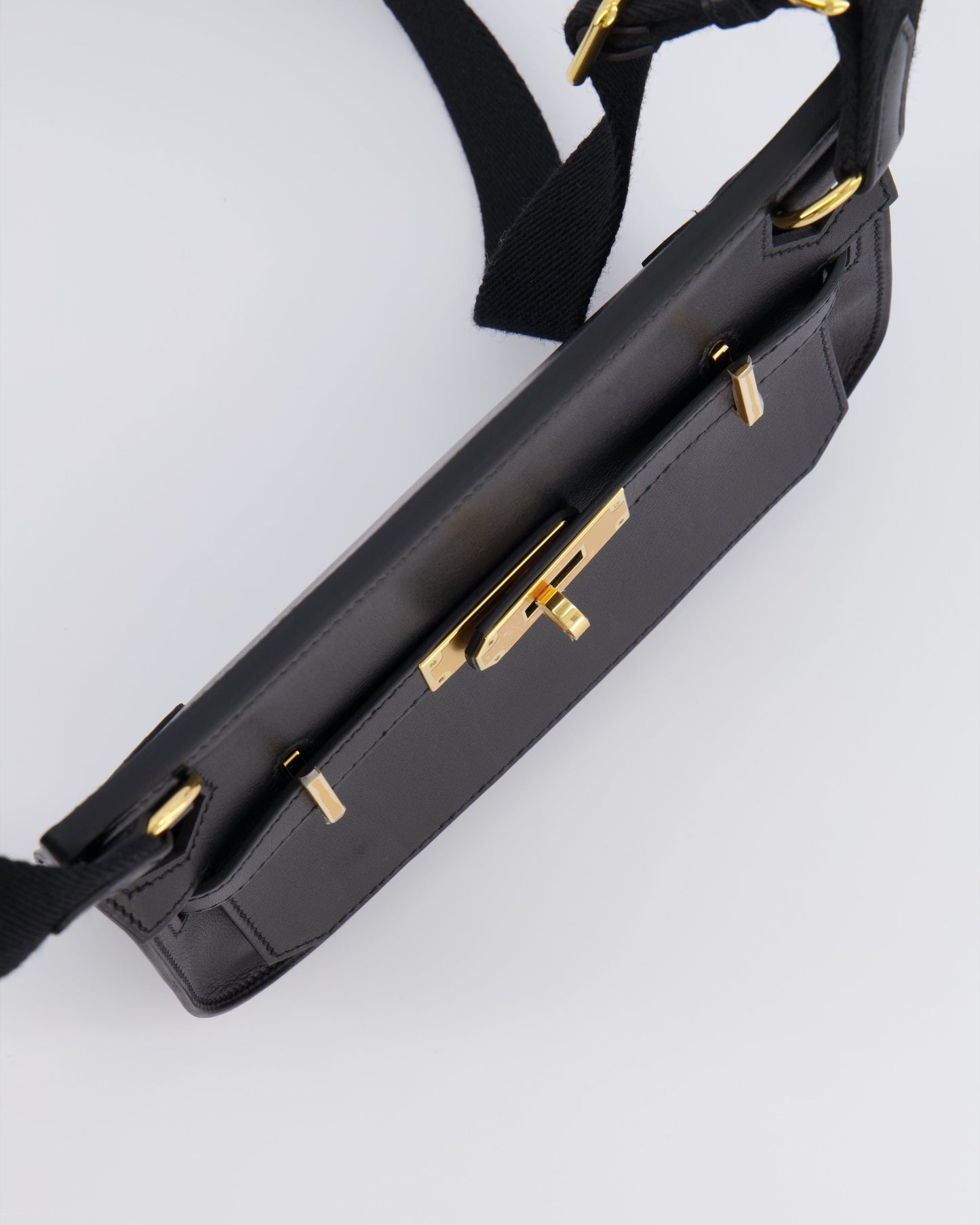 *RARE* Hermes Mini Jypsiere Crossbody Bag in Black Evergrain Leather with Gold Hardware
