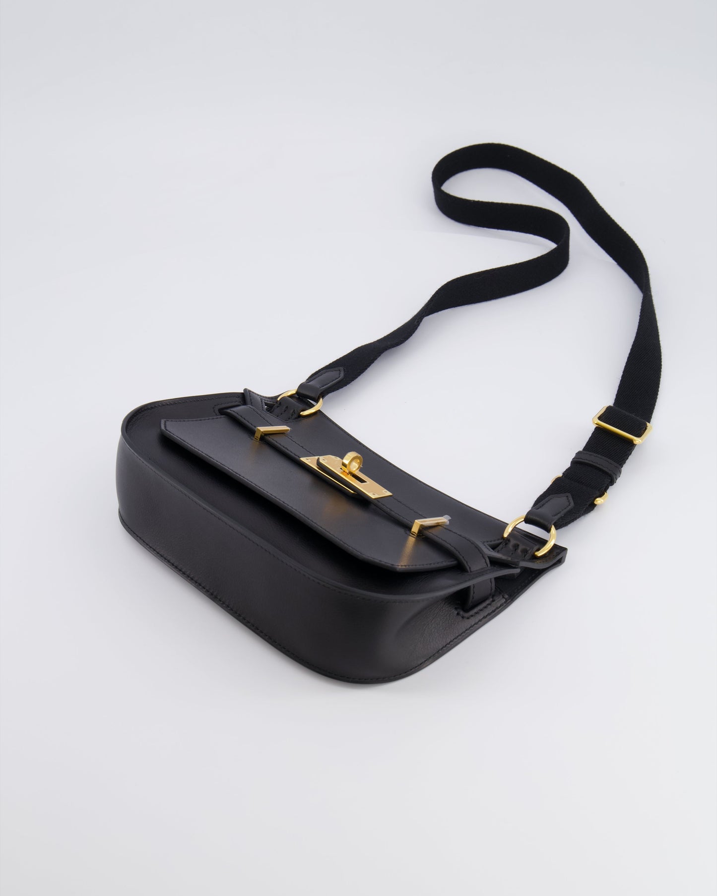 *RARE* Hermes Mini Jypsiere Crossbody Bag in Black Evergrain Leather with Gold Hardware