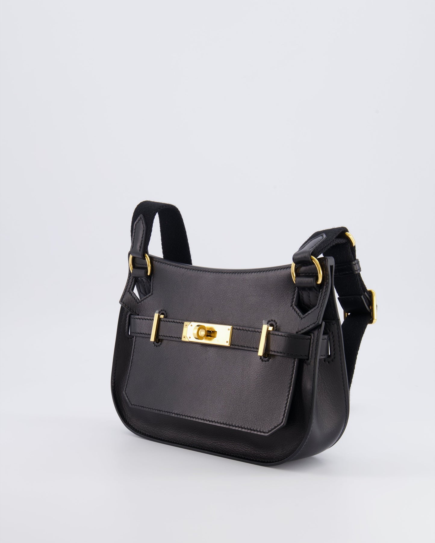 *RARE* Hermes Mini Jypsiere Crossbody Bag in Black Evergrain Leather with Gold Hardware