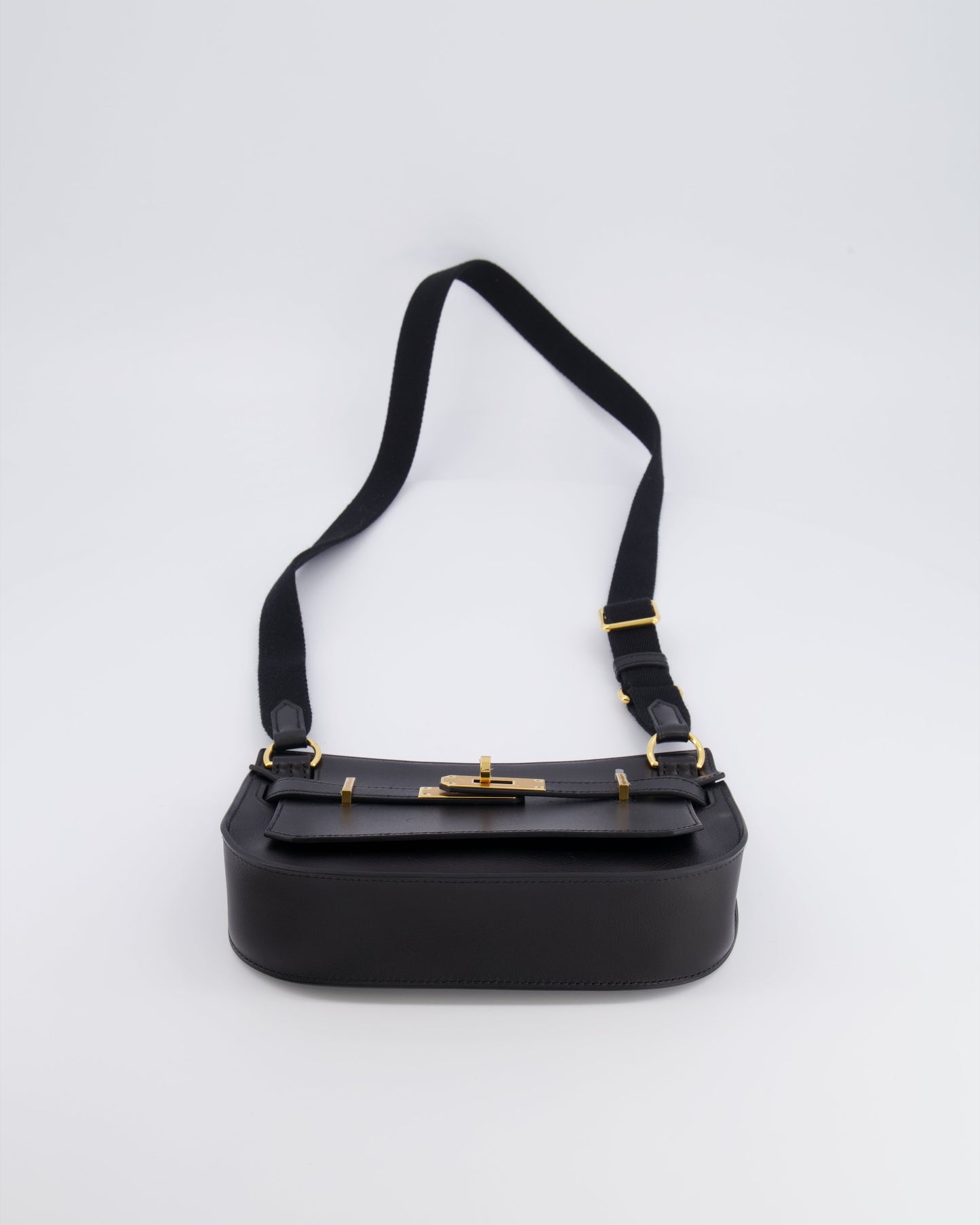 *RARE* Hermes Mini Jypsiere Crossbody Bag in Black Evergrain Leather with Gold Hardware