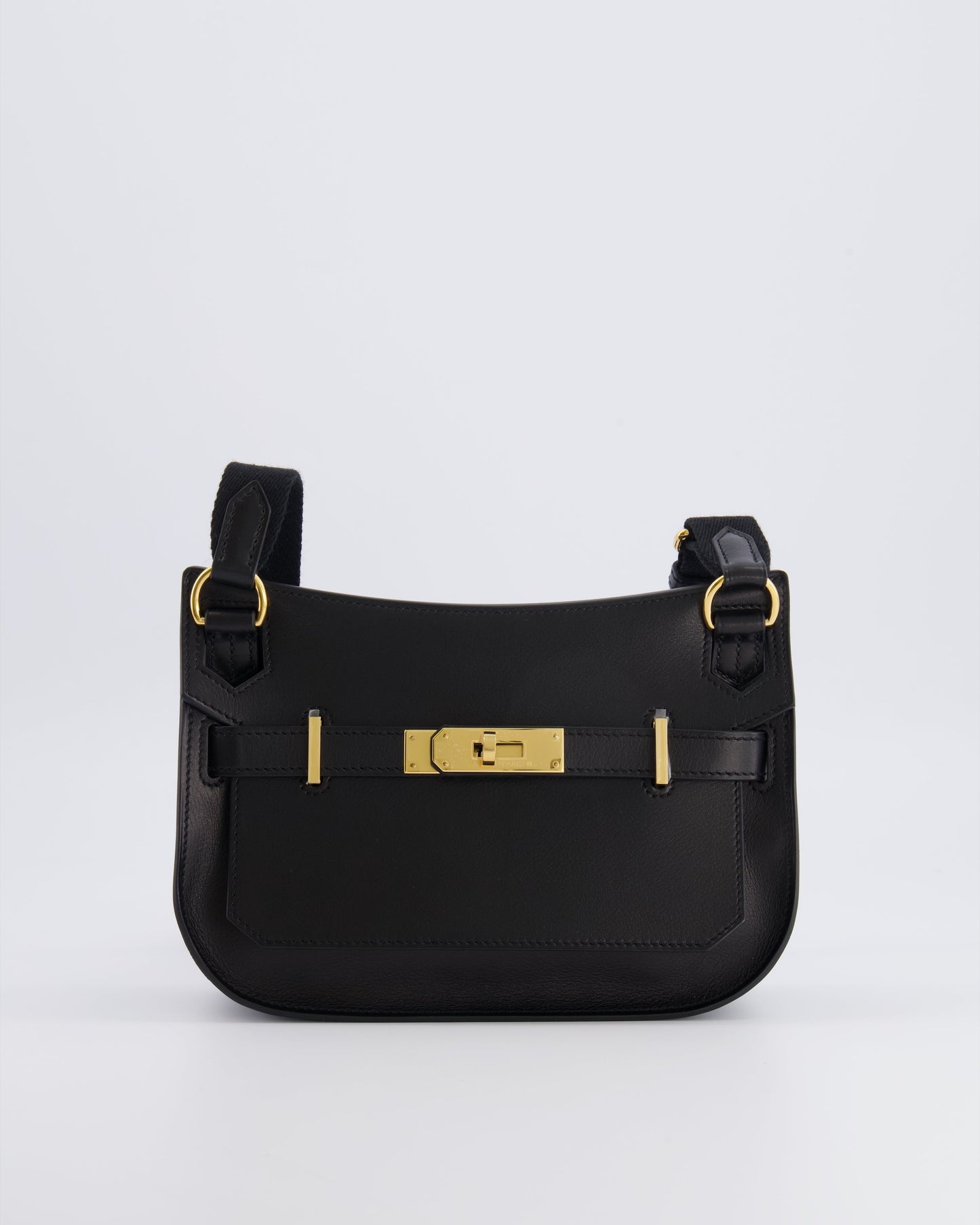 *RARE* Hermes Mini Jypsiere Crossbody Bag in Black Evergrain Leather with Gold Hardware