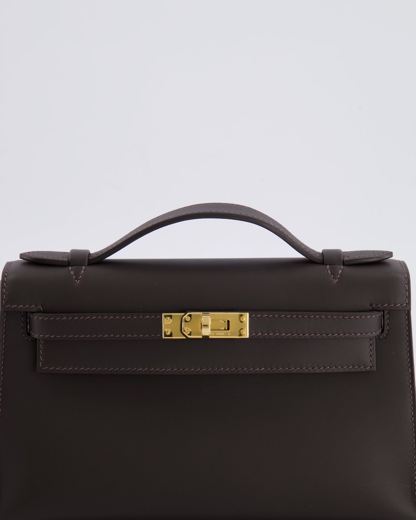 *RARE* Hermes Kelly Pochette Bag in Bai Brun Swift Leather with Gold Hardware