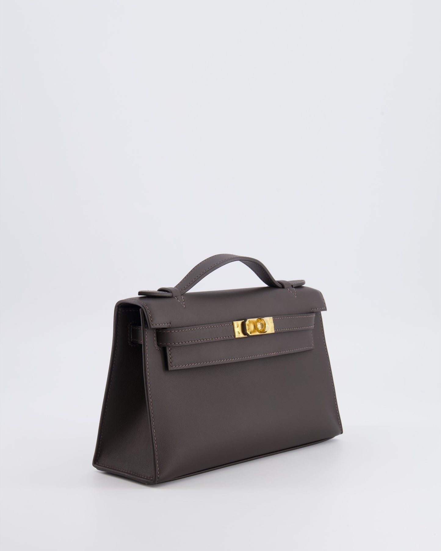 *RARE* Hermes Kelly Pochette Bag in Bai Brun Swift Leather with Gold Hardware