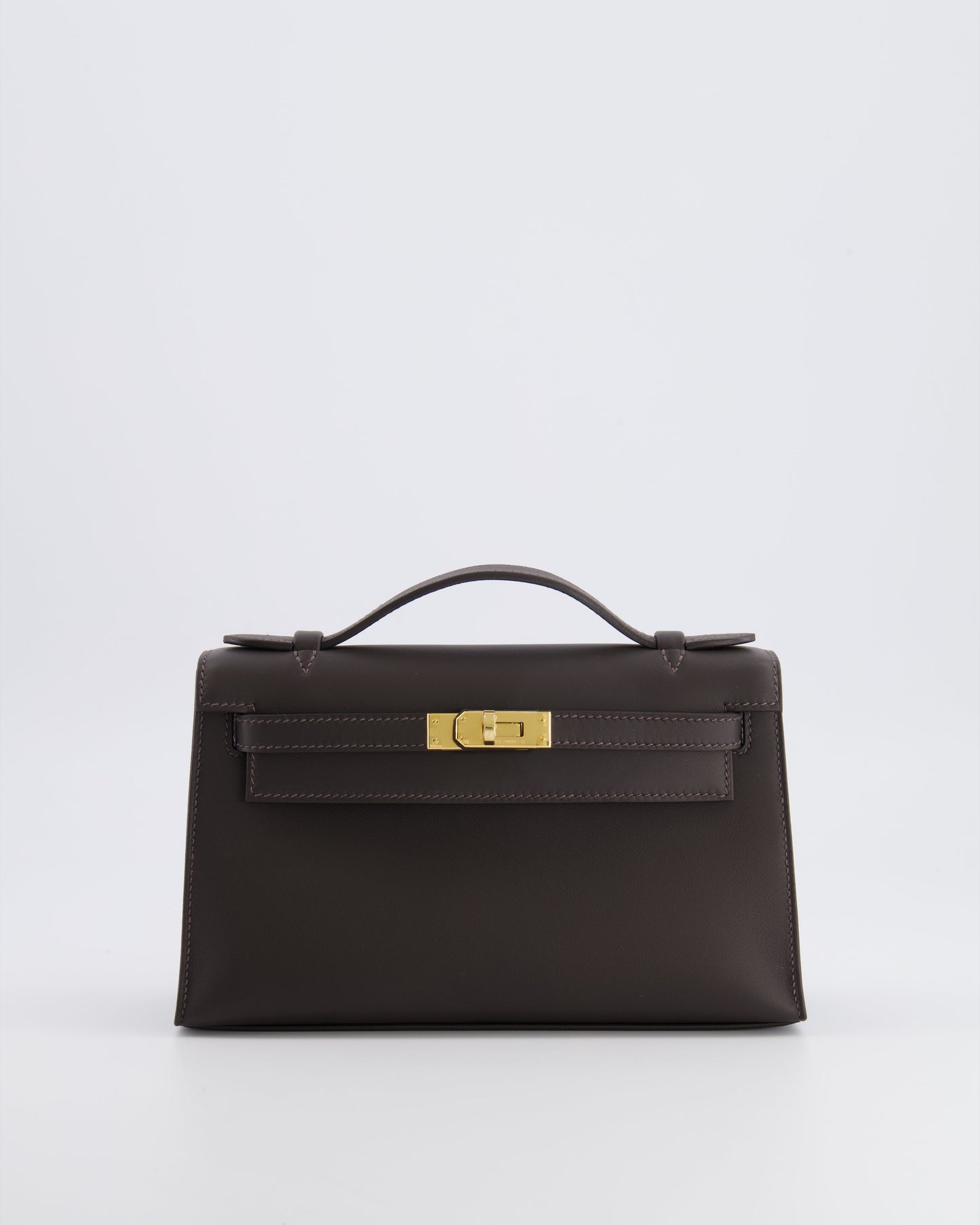*RARE* Hermes Kelly Pochette Bag in Bai Brun Swift Leather with Gold Hardware