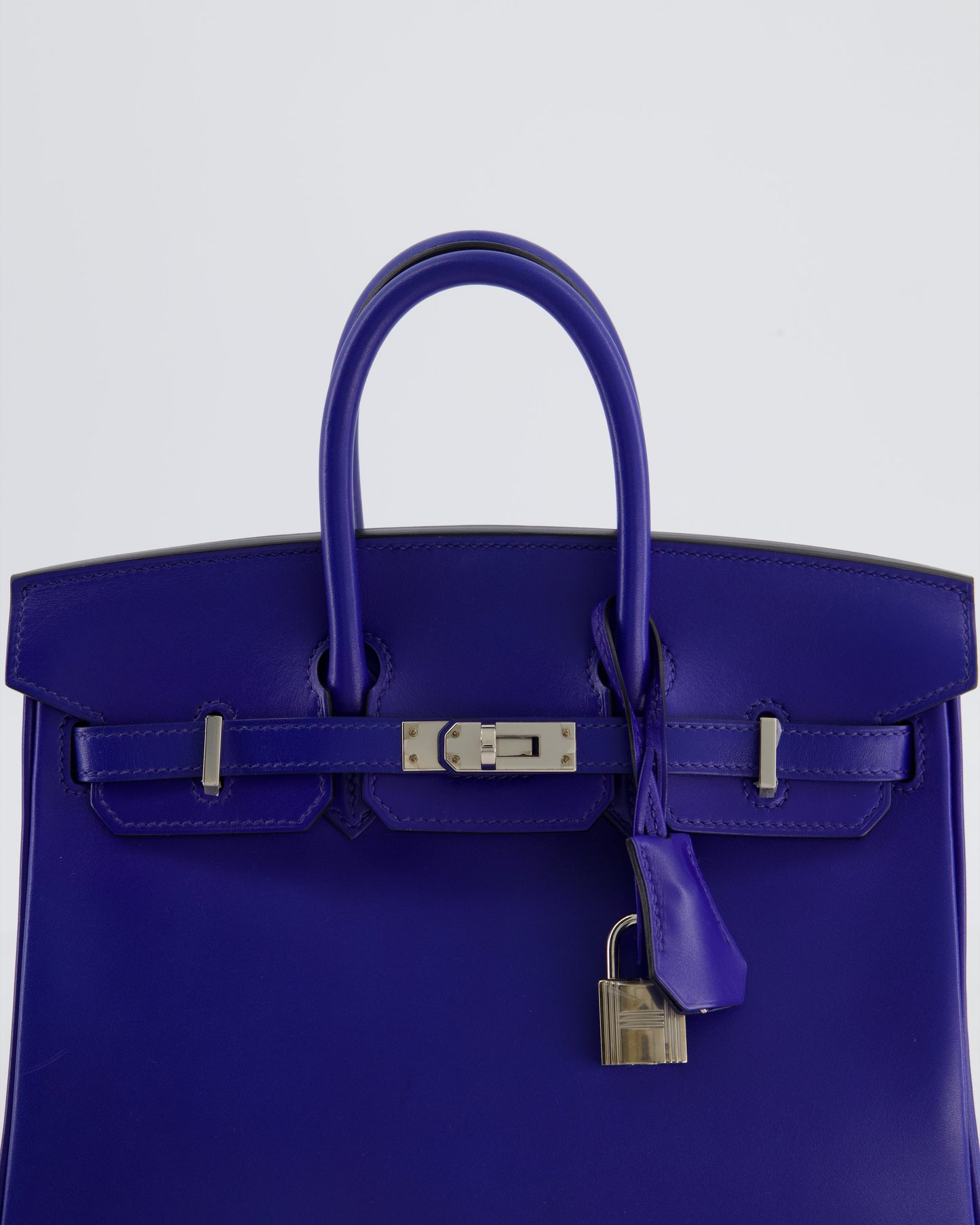 Hermes Birkin 25 Retourne Bag in Blue Electrique Tadelakt Leather with Palladium Hardware