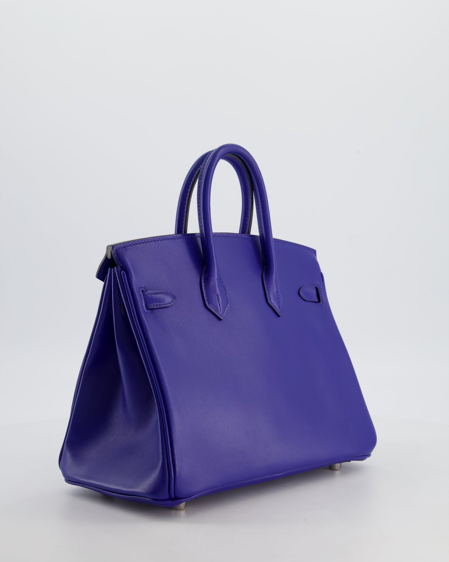 Hermes Birkin 25 Retourne Bag in Blue Electrique Tadelakt Leather with Palladium Hardware