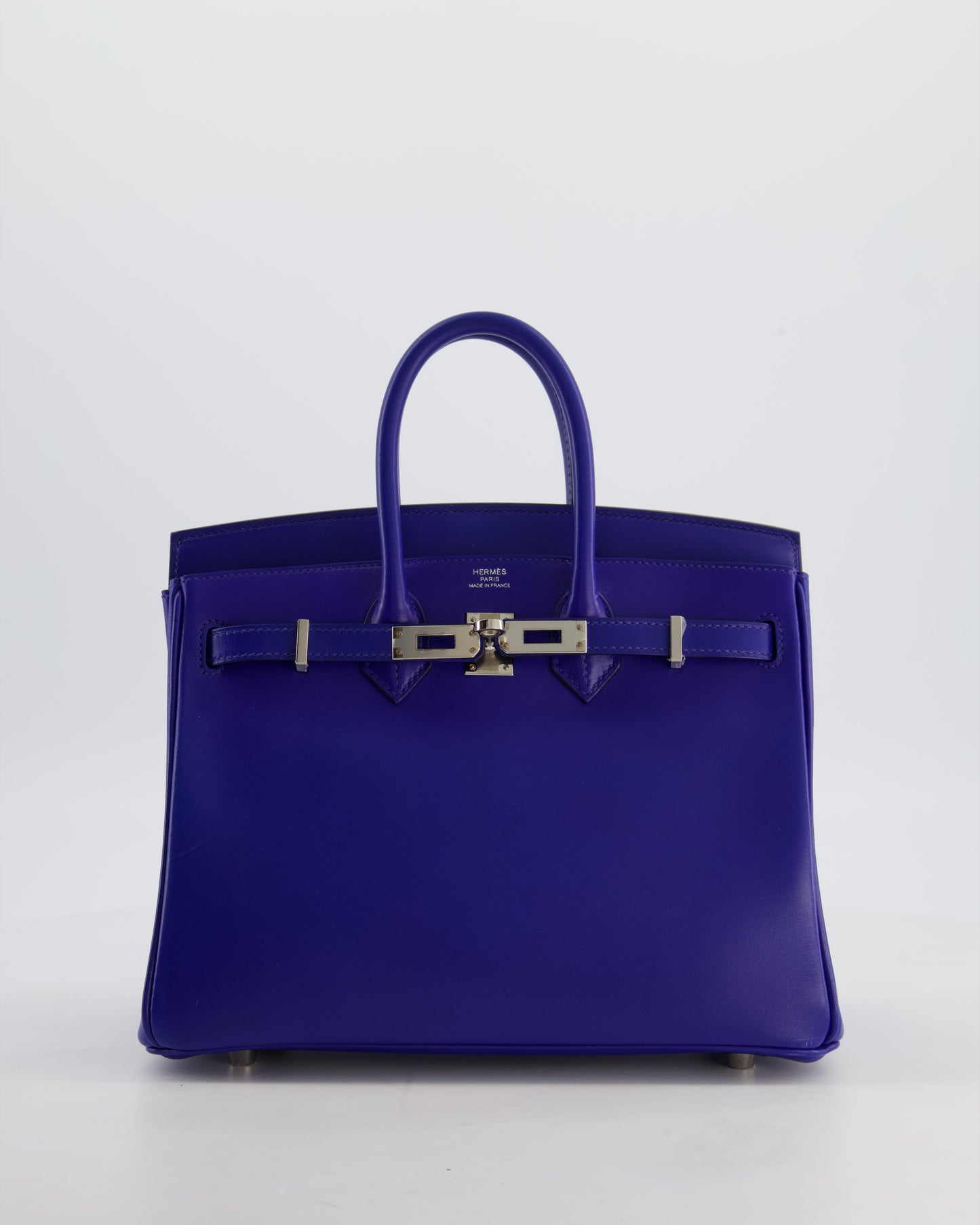 Hermes Birkin 25 Retourne Bag in Blue Electrique Tadelakt Leather with Palladium Hardware