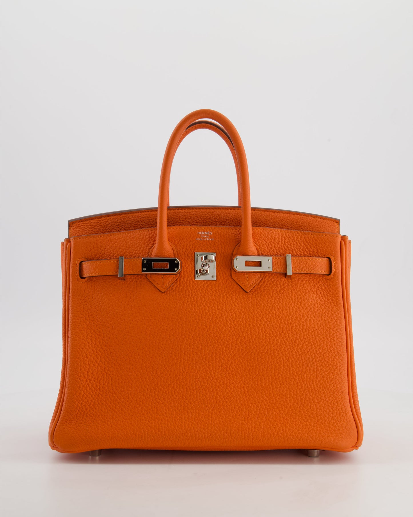 Hermes Birkin 25 Retourne Bag in Feu Togo Leather with Palladium Hardware