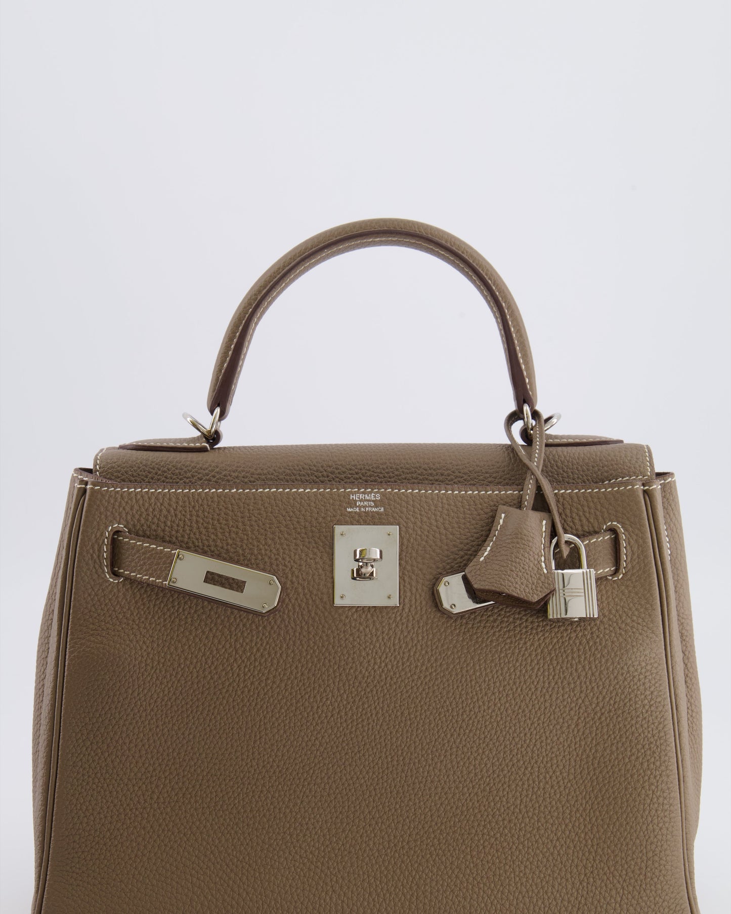 Hermes Kelly 28 Retourne Bag in Etoupe Togo Leather with Palladium Hardware