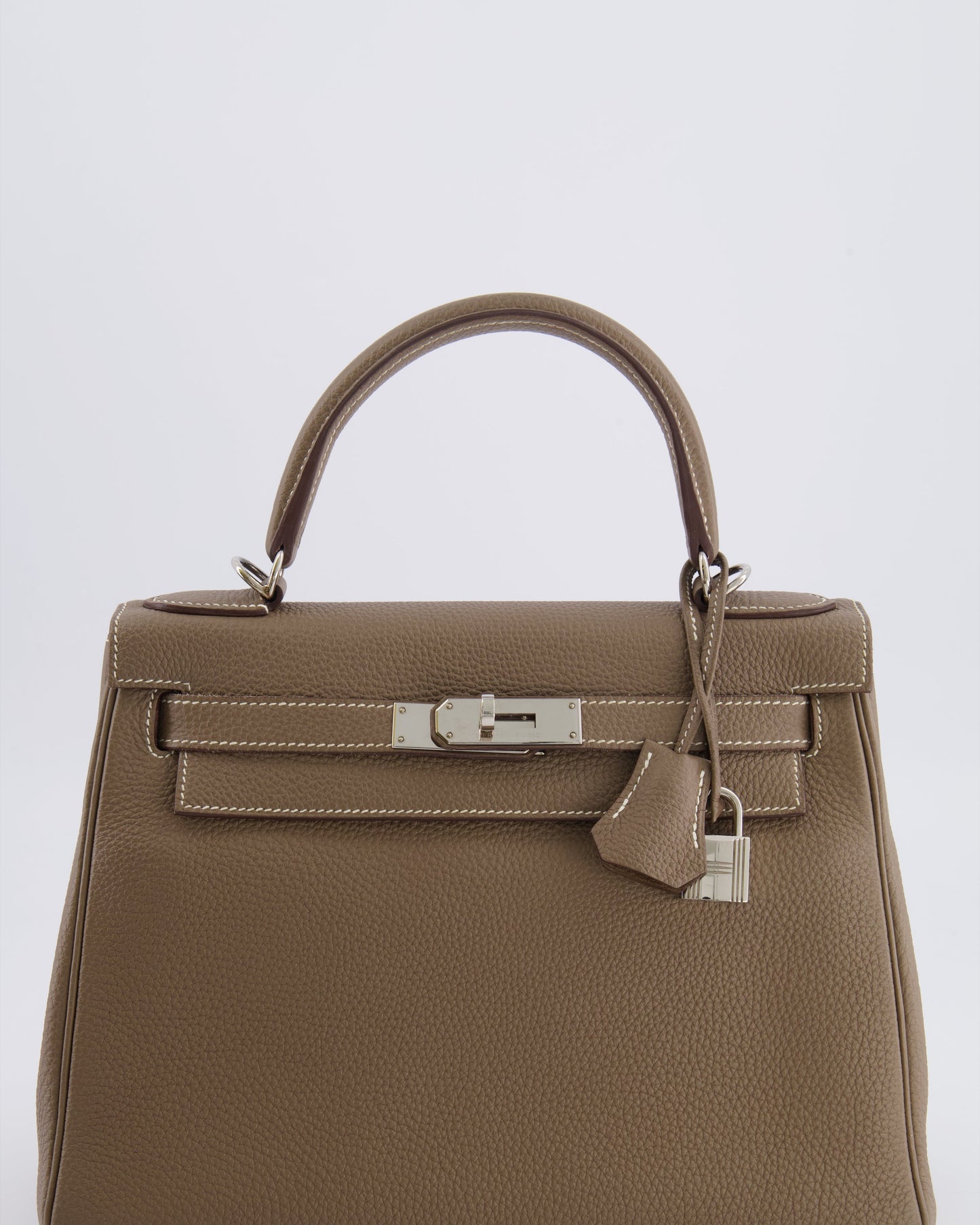 Hermes Kelly 28 Retourne Bag in Etoupe Togo Leather with Palladium Hardware