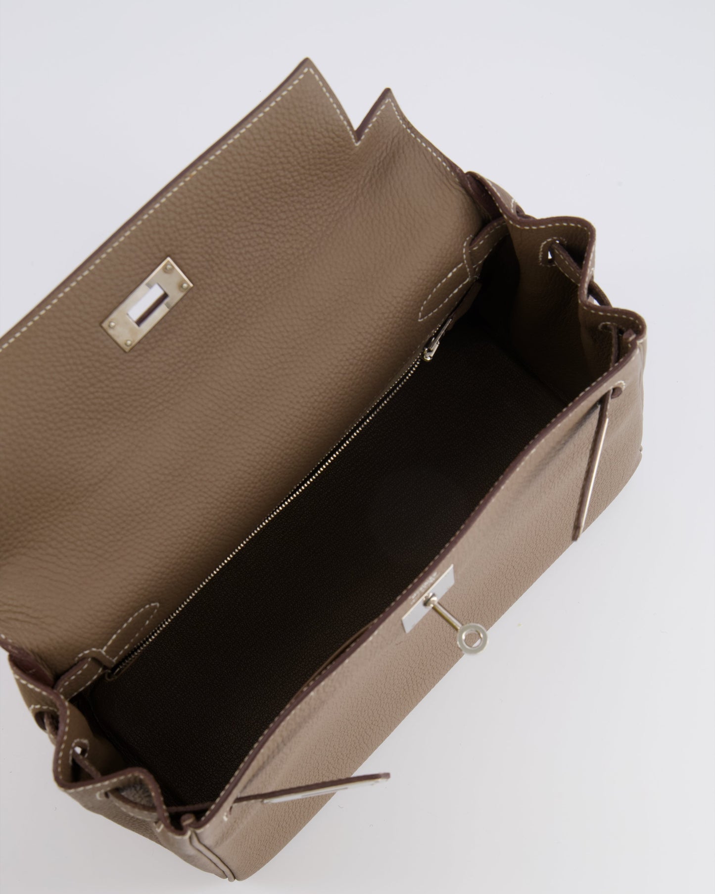 Hermes Kelly 28 Retourne Bag in Etoupe Togo Leather with Palladium Hardware