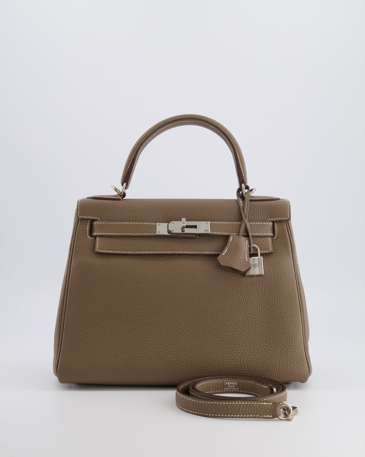Hermes Kelly 28 Retourne Bag in Etoupe Togo Leather with Palladium Hardware