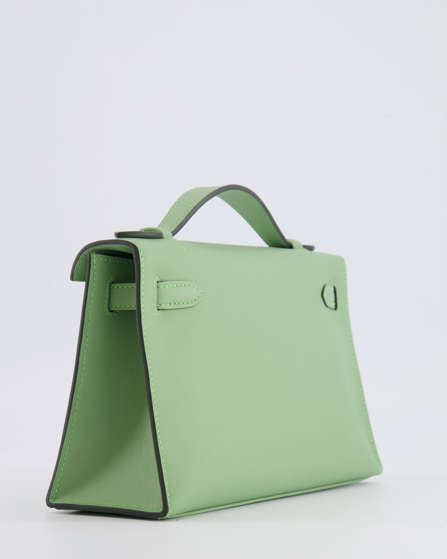 *HOT COLOUR* Hermes Mini Kelly Pochette Bag in Vert Criquet Swift Leather with Gold Hardware