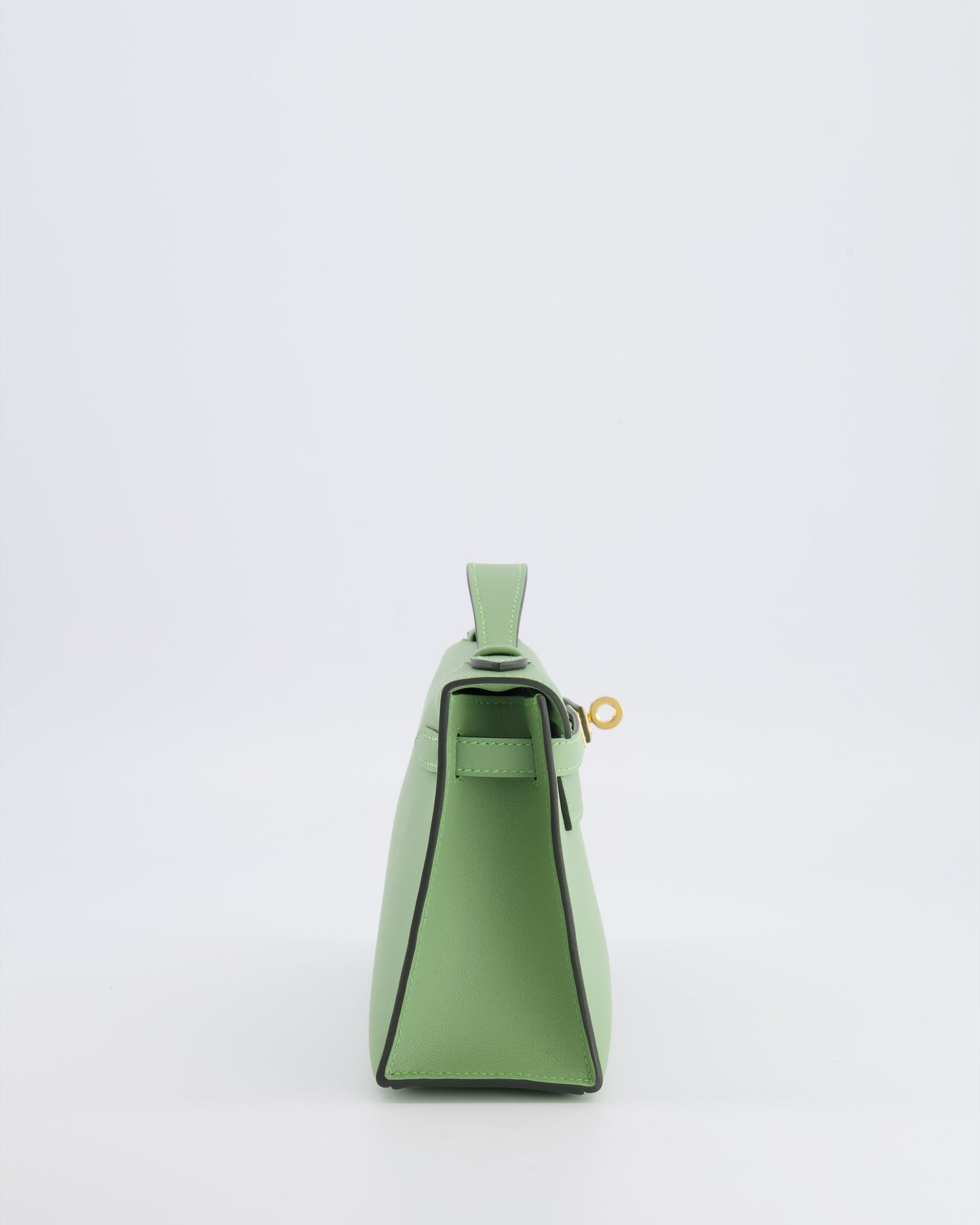 *HOT COLOUR* Hermes Mini Kelly Pochette Bag in Vert Criquet Swift Leather with Gold Hardware