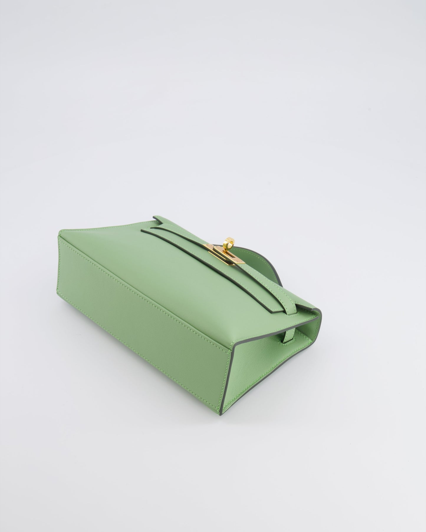 *HOT COLOUR* Hermes Mini Kelly Pochette Bag in Vert Criquet Swift Leather with Gold Hardware