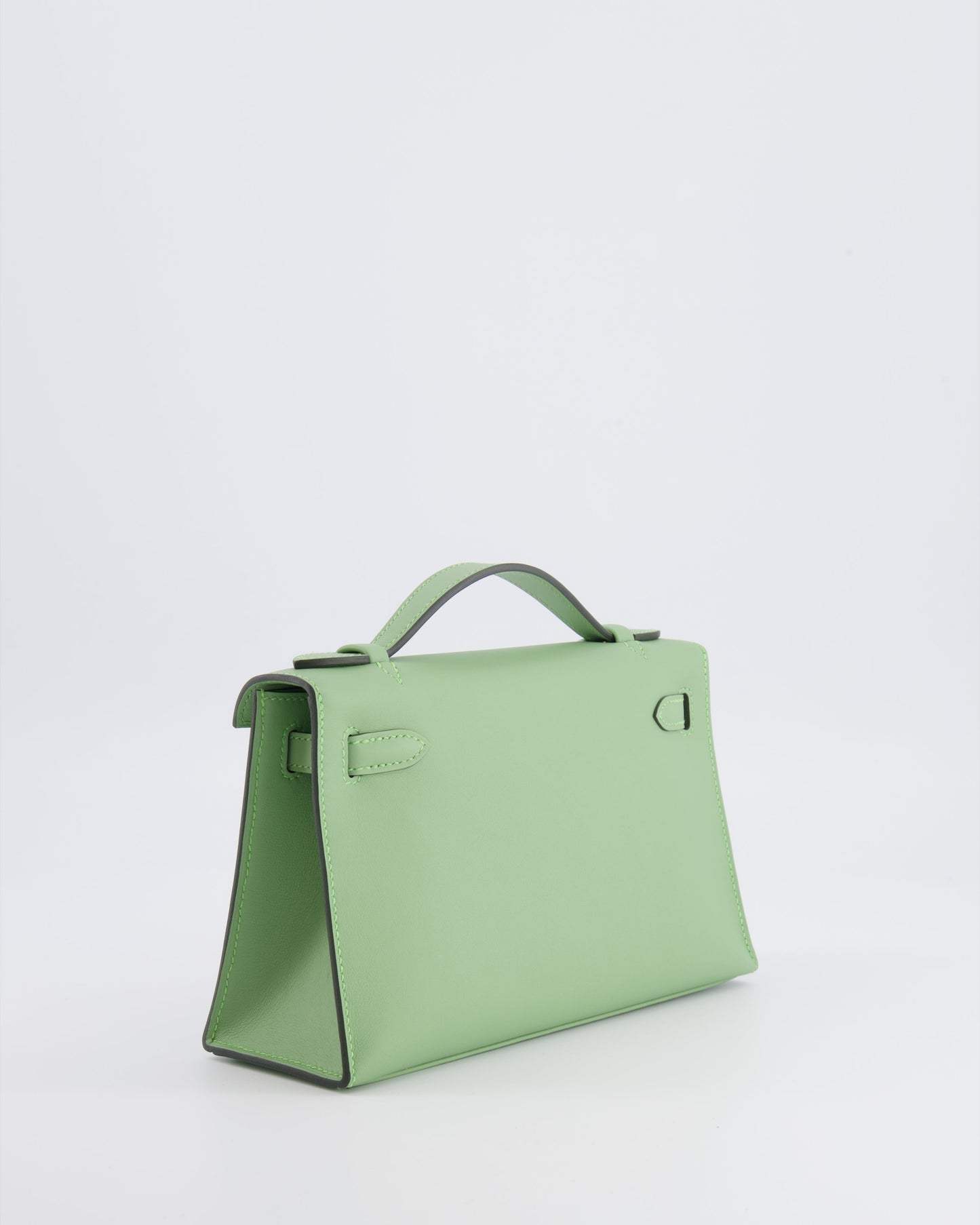 *HOT COLOUR* Hermes Mini Kelly Pochette Bag in Vert Criquet Swift Leather with Gold Hardware