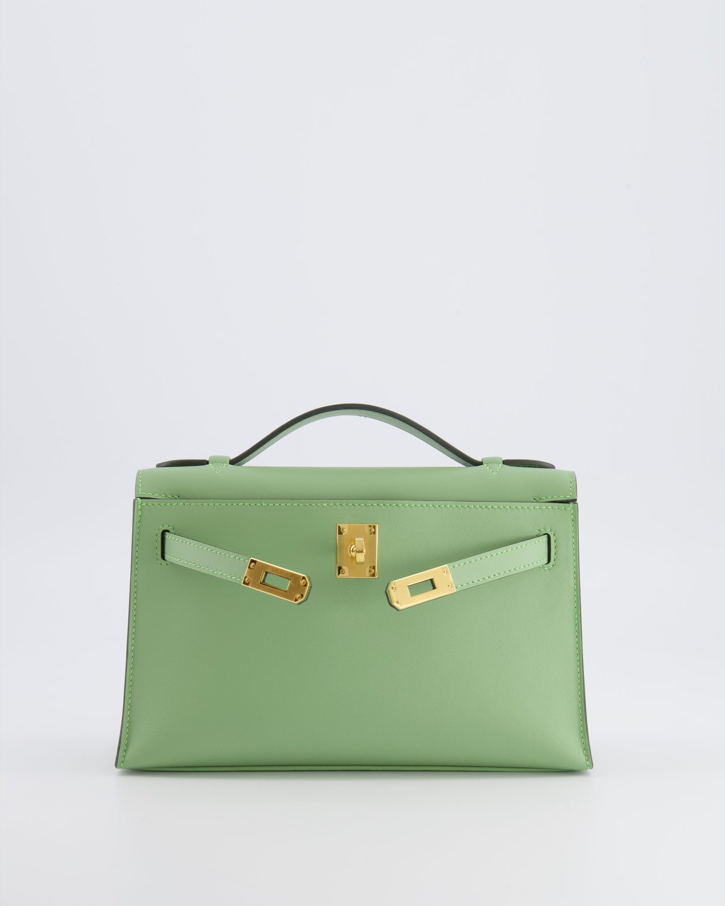 *HOT COLOUR* Hermes Mini Kelly Pochette Bag in Vert Criquet Swift Leather with Gold Hardware