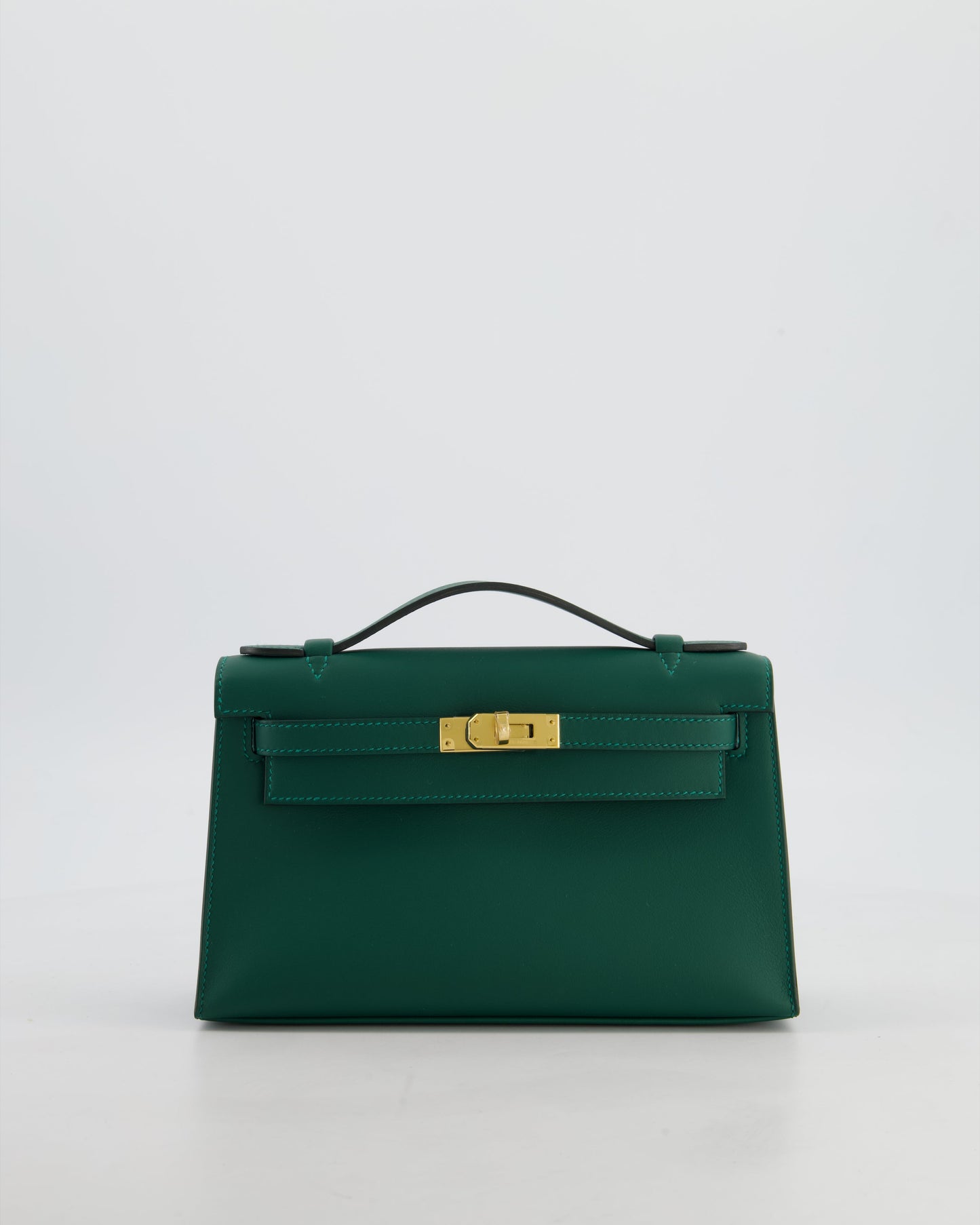 *RARE* Hermes Mini Kelly Pochette Bag in Vert Moyen Swift Leather with Gold Hardware