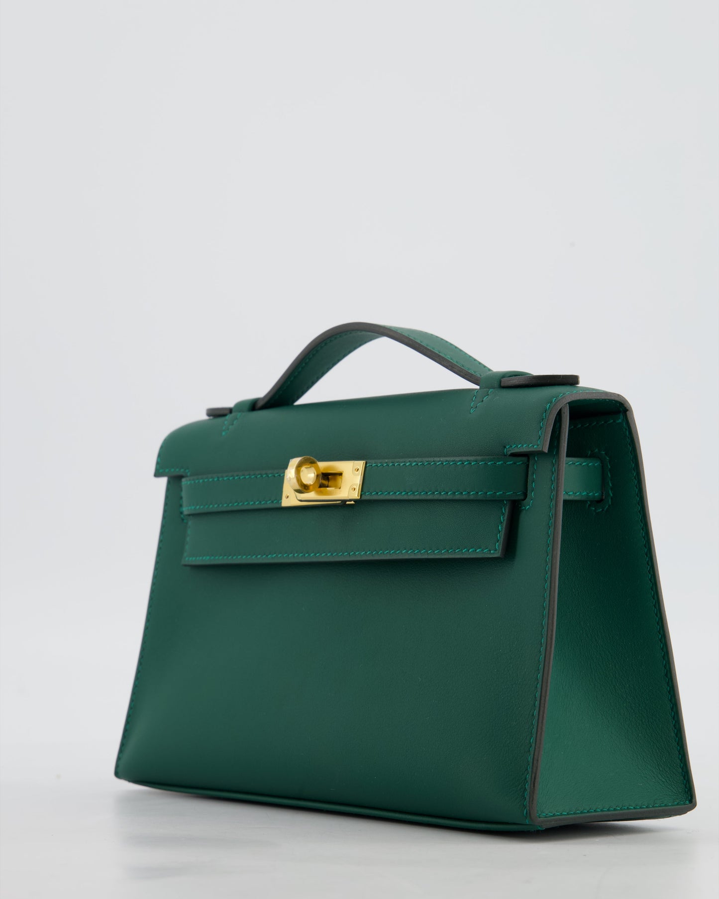 *RARE* Hermes Mini Kelly Pochette Bag in Vert Moyen Swift Leather with Gold Hardware