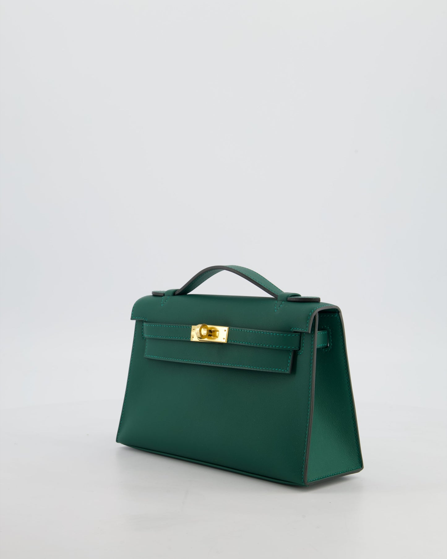 *RARE* Hermes Mini Kelly Pochette Bag in Vert Moyen Swift Leather with Gold Hardware