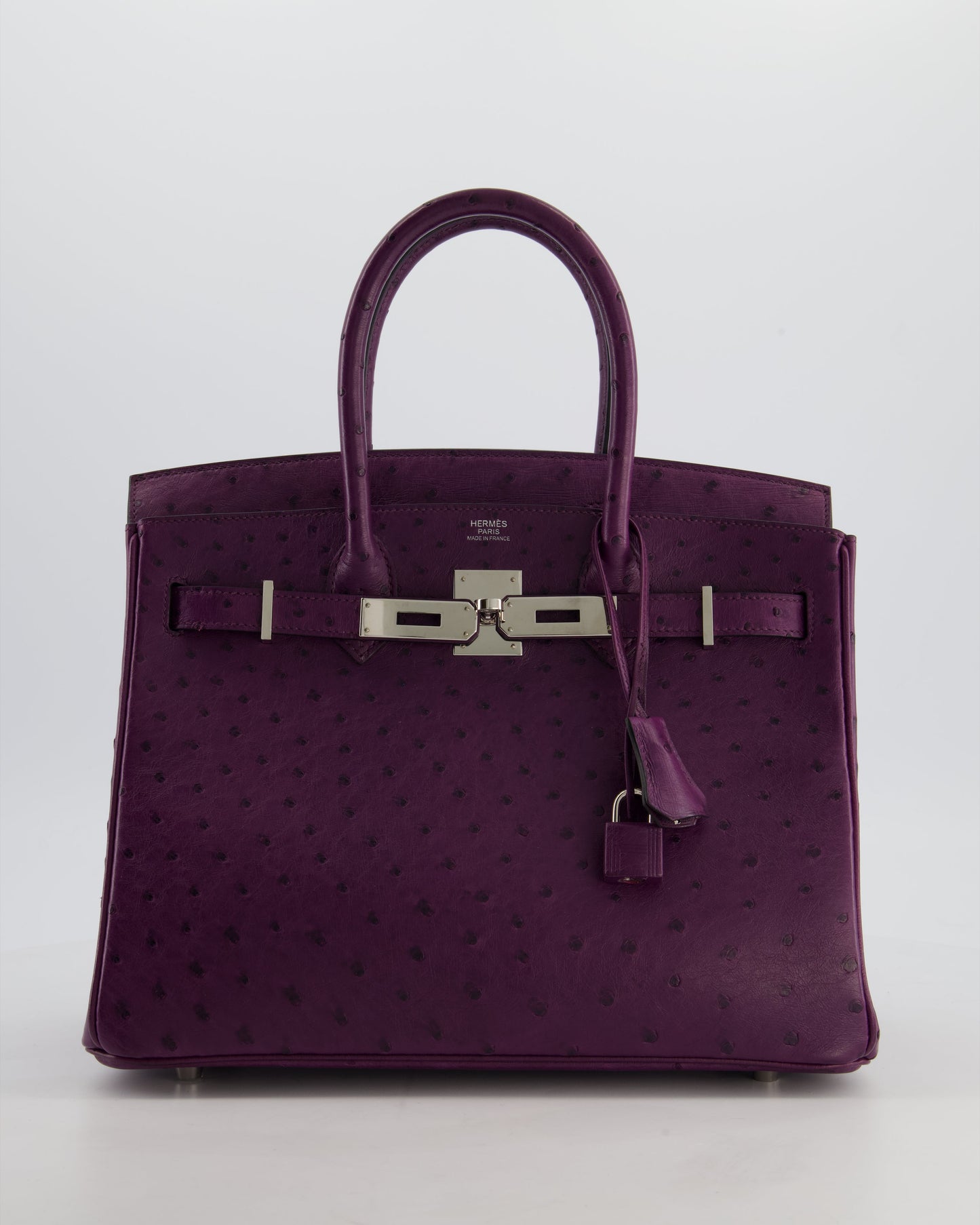 *HOT & RARE* Hermes Birkin 30 Retourne Bag in Violine Ostrich Leather with Palladium Hardware