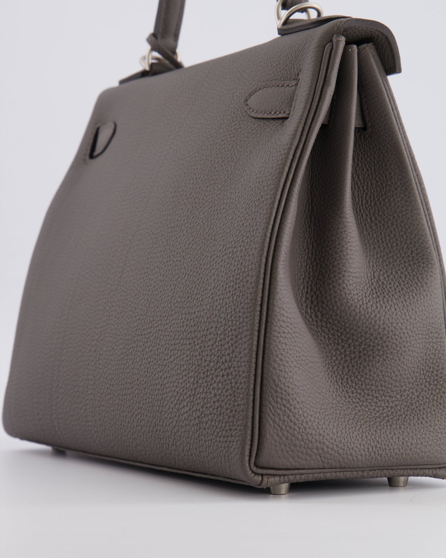 Hermes Kelly 28 Retourne HSS Bag in Gris Etain Togo Leather with Gris Perle Interior and Brushed Palladium Hardware