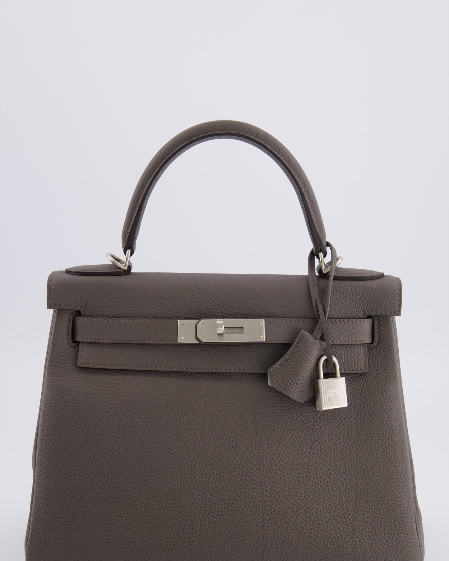 Hermes Kelly 28 Retourne HSS Bag in Gris Etain Togo Leather with Gris Perle Interior and Brushed Palladium Hardware