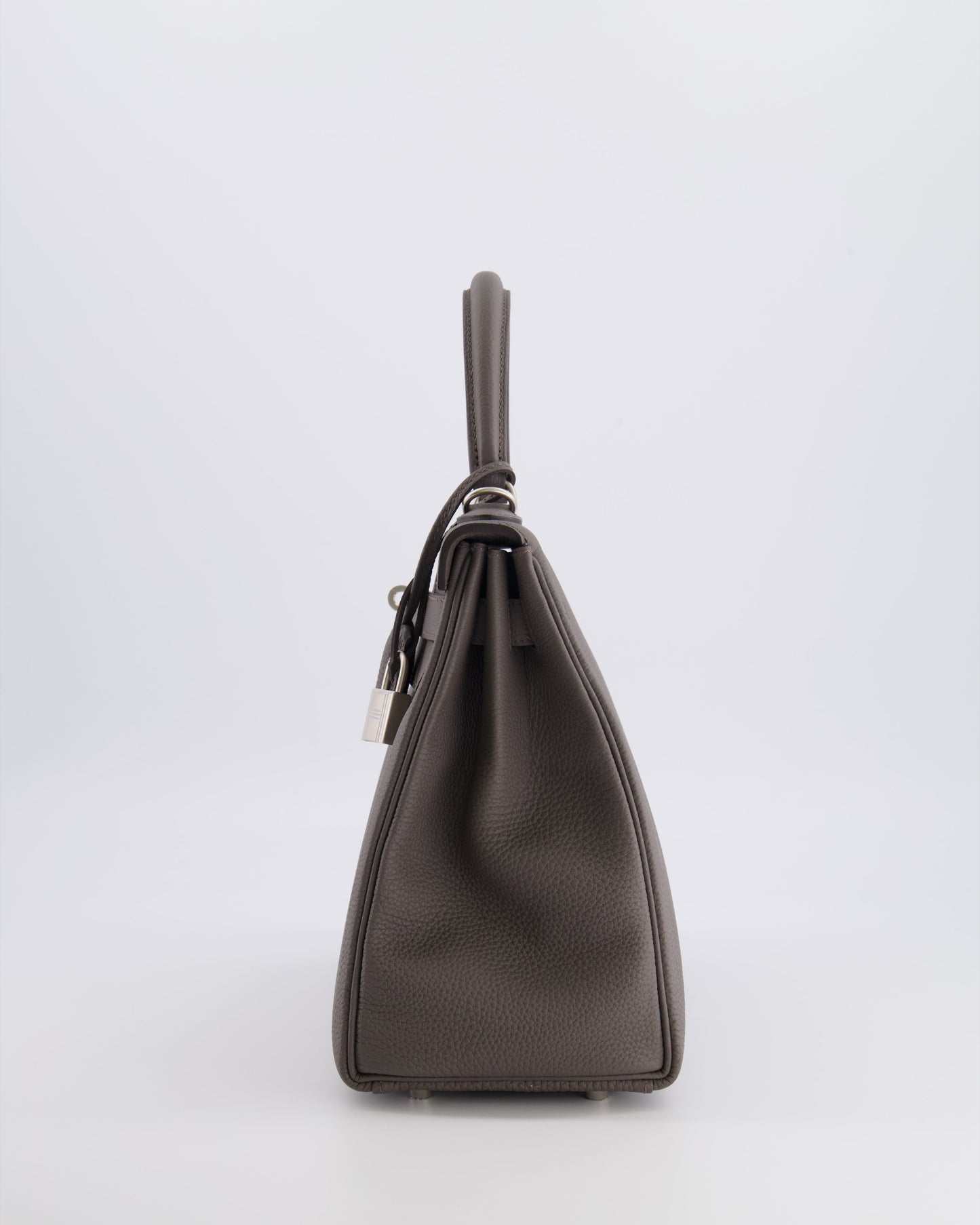 Hermes Kelly 28 Retourne HSS Bag in Gris Etain Togo Leather with Gris Perle Interior and Brushed Palladium Hardware