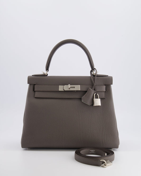 Hermes Kelly 28 Retourne HSS Bag in Gris Etain Togo Leather with Gris Perle Interior and Brushed Palladium Hardware