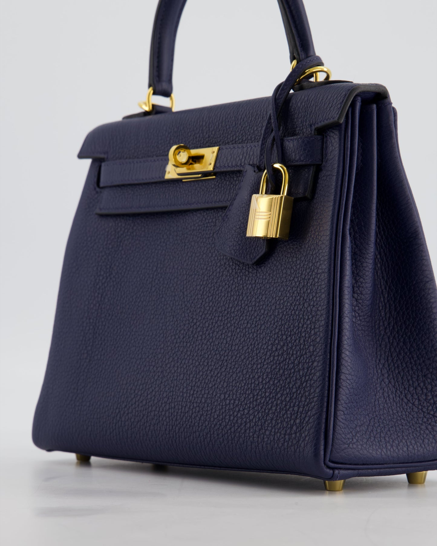 Hermes Kelly 25 Retourne Bag in Bleu Navy Togo Leather Bleu with Gold Hardware